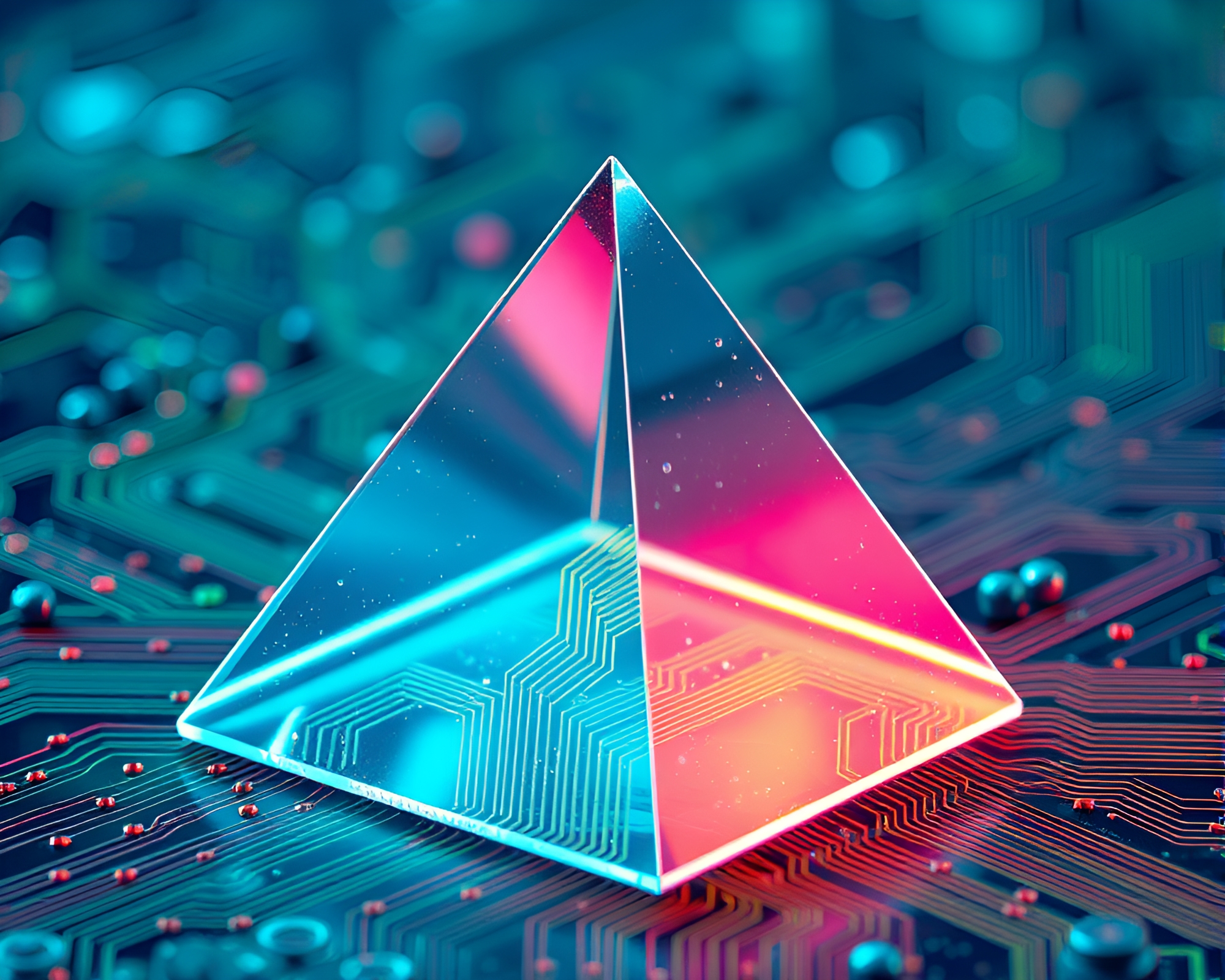 Glass Pyramid on Medical Circuit Board with Washed-out Colors – free AI stock image