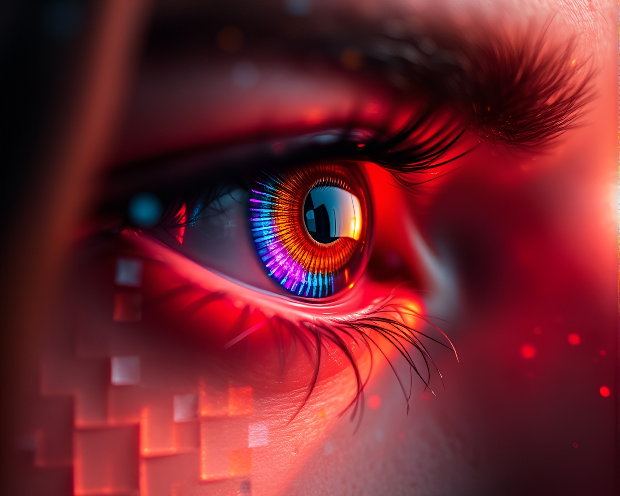 Futuristic Smart Contact Lens Mosaic Art Installation – free AI stock image