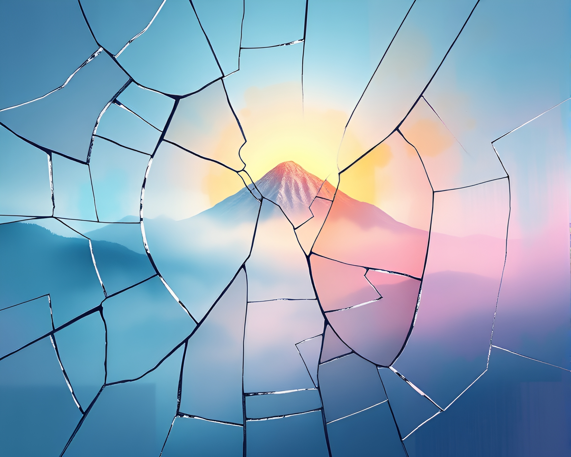 Mystical Mountain Reflection in Neon Splatter Art – free AI stock image
