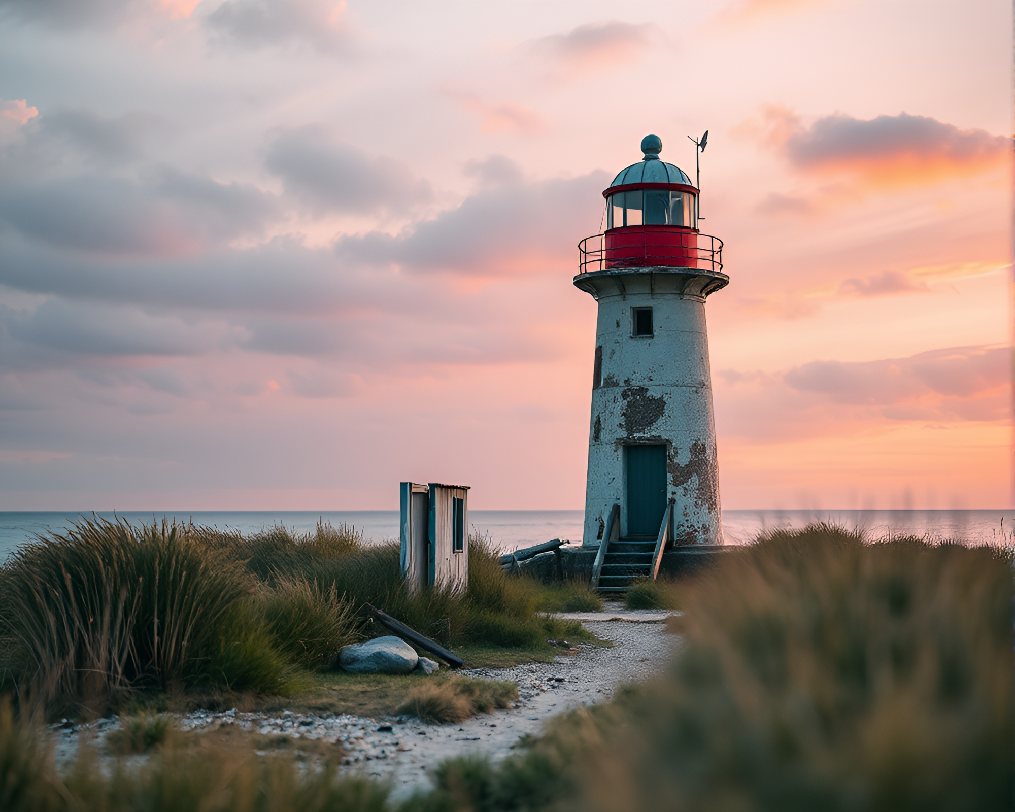 Graffiti Adorned Abandoned Lighthouse in Close-up Shot – free AI stock image