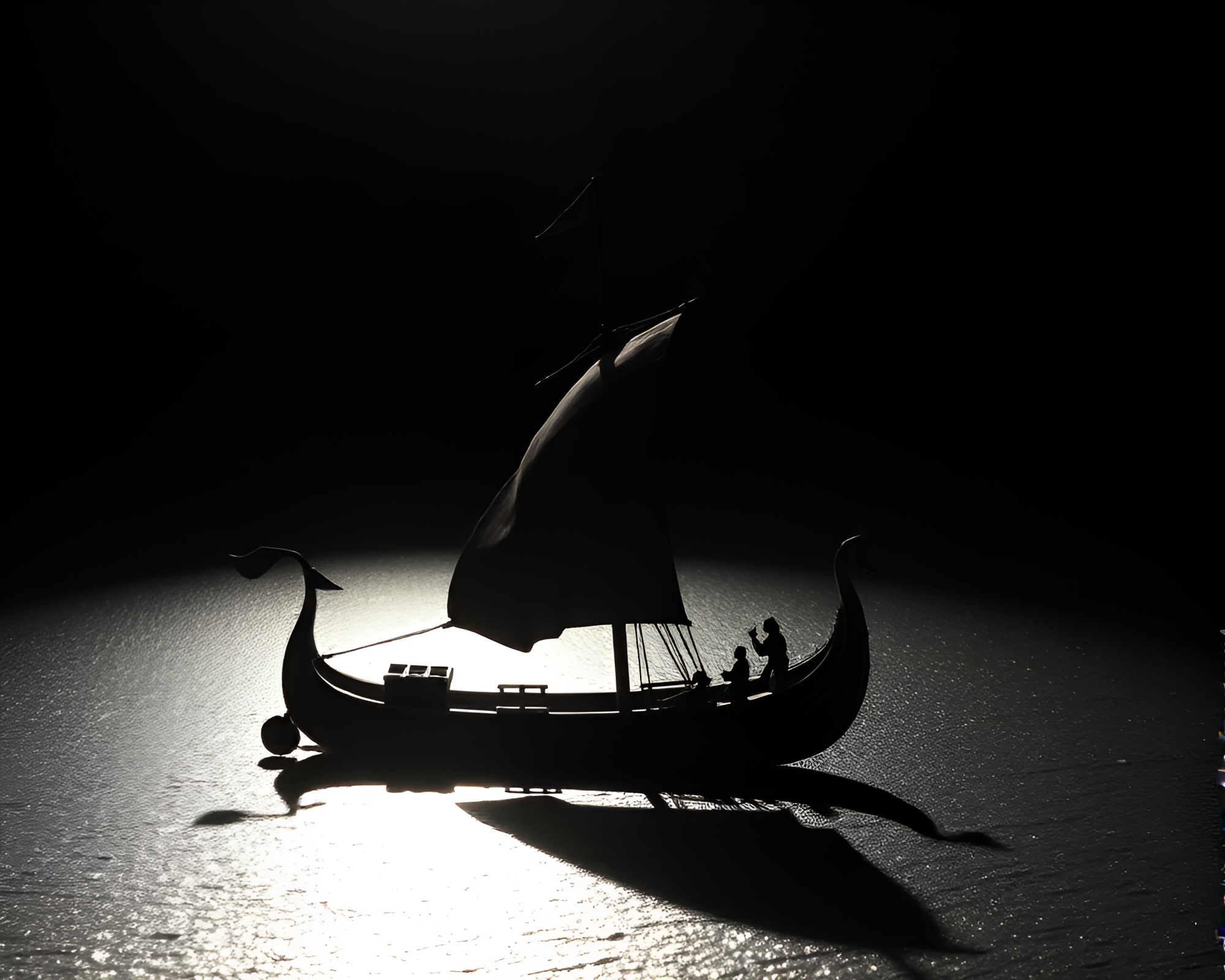 Prismatic Viking Longship Silhouette – free AI stock image