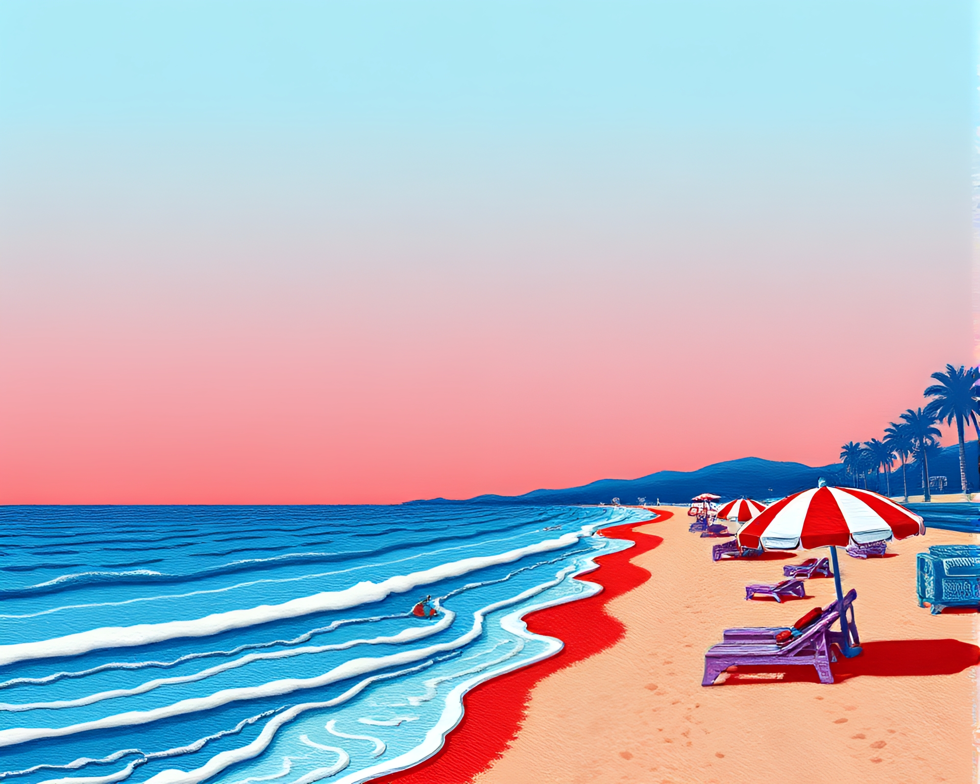 Embroidered Beach Scene in Duotone Isometric Illustration – free AI stock image