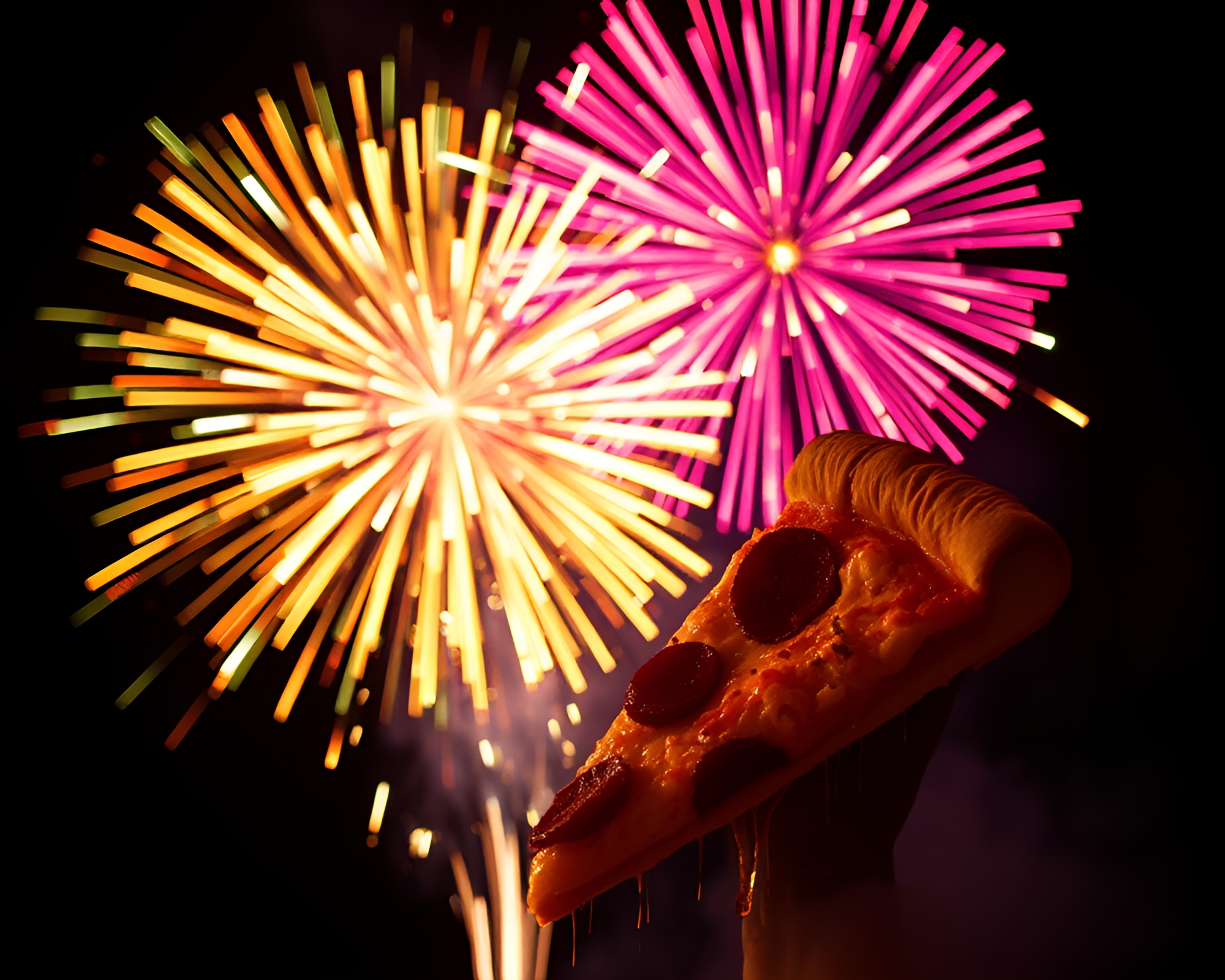 Starry Pizza Delight with Ultraviolet Film Grain Explosion – free AI stock image
