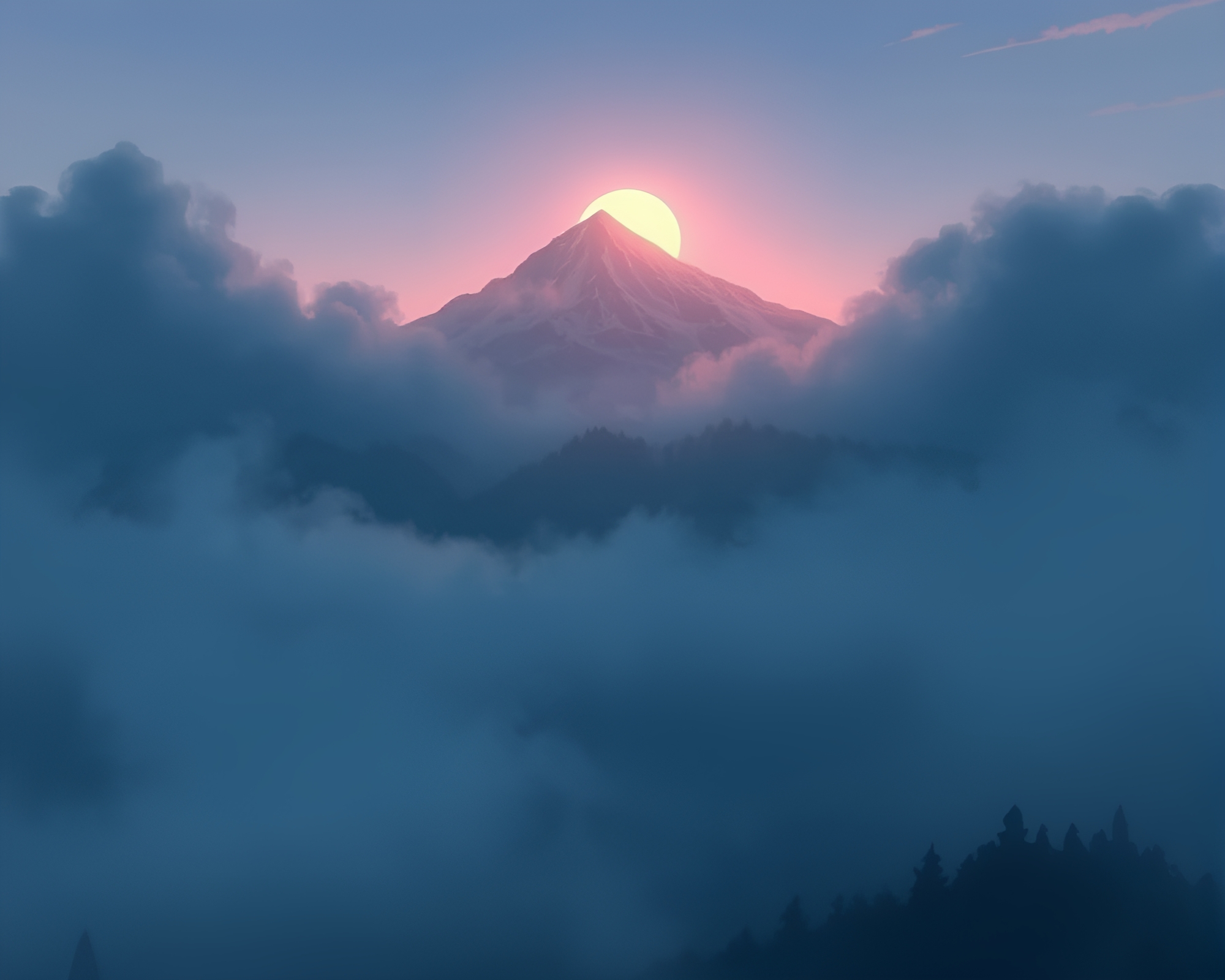 Mystical Mountain Lantern Illumination Reflection Anime – free AI stock image