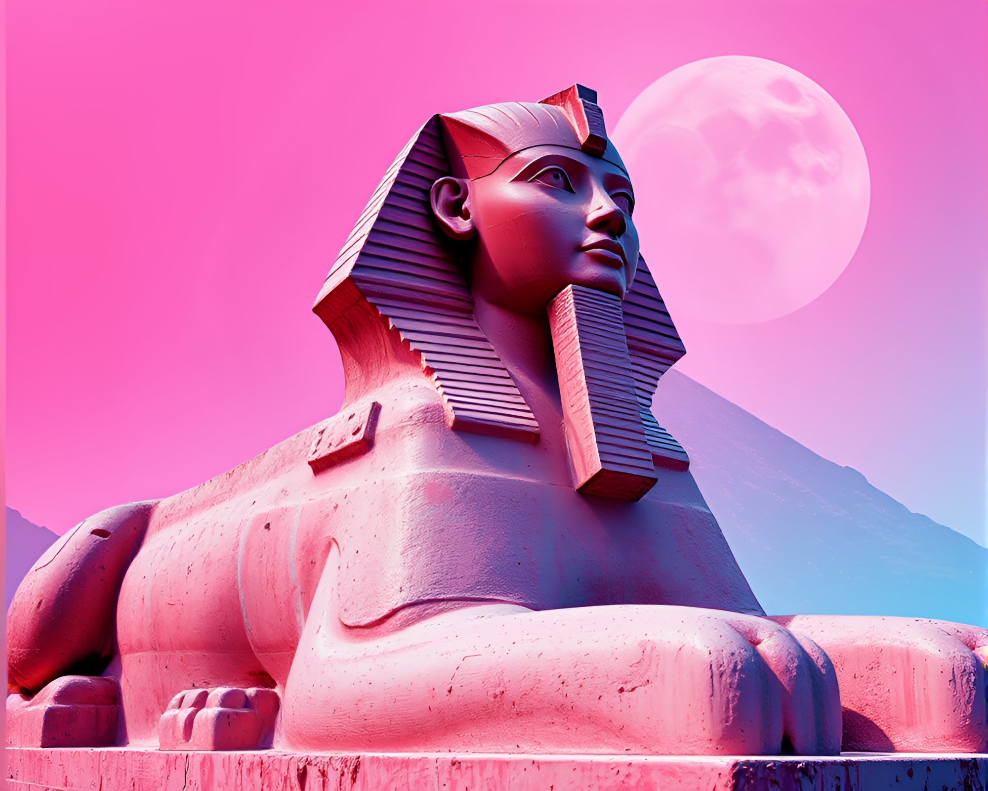 Sphinx Statue in Retrowave Acrylic Splatters – free AI stock image