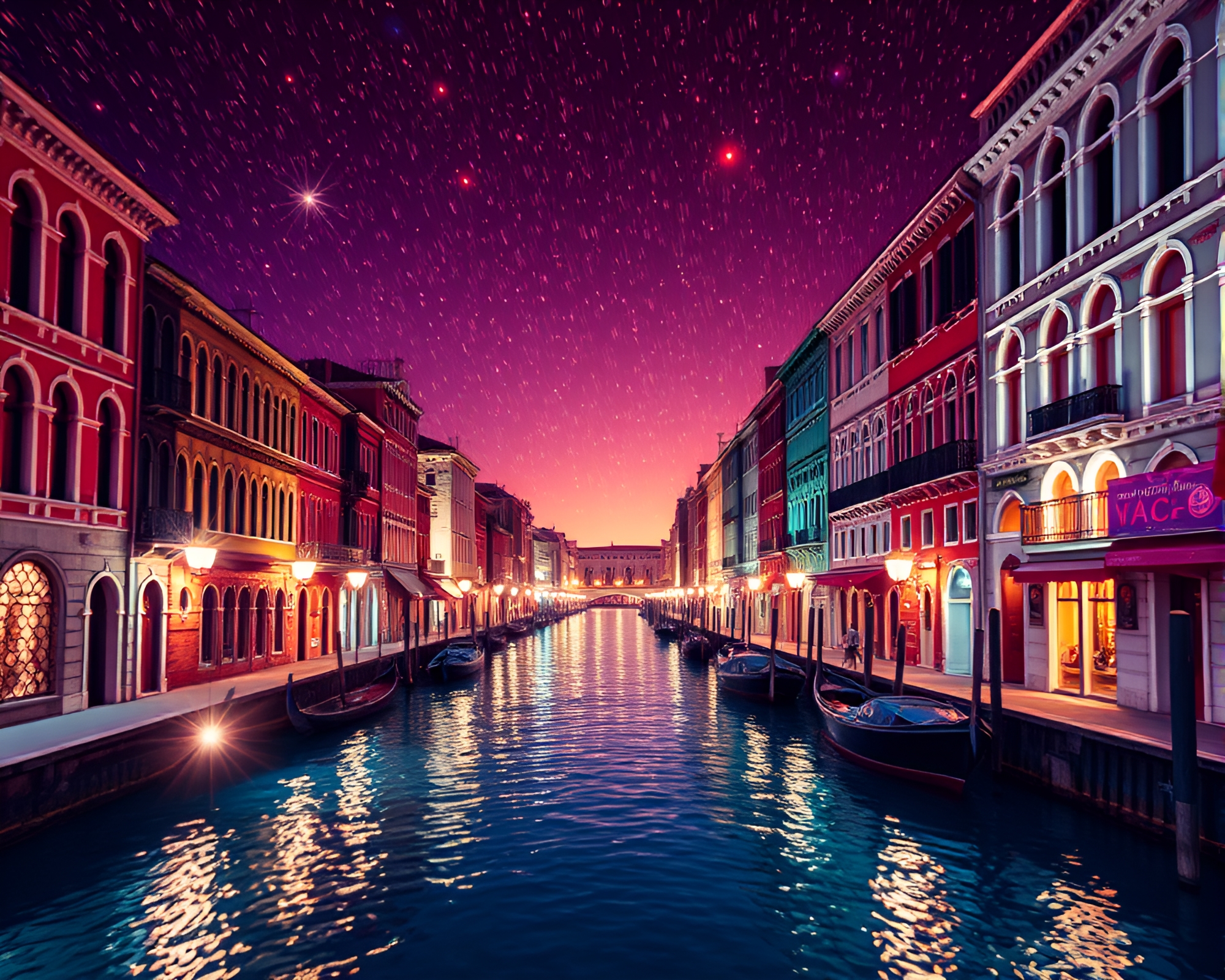 Venetian Canal backlit by aurora hues – free AI stock image