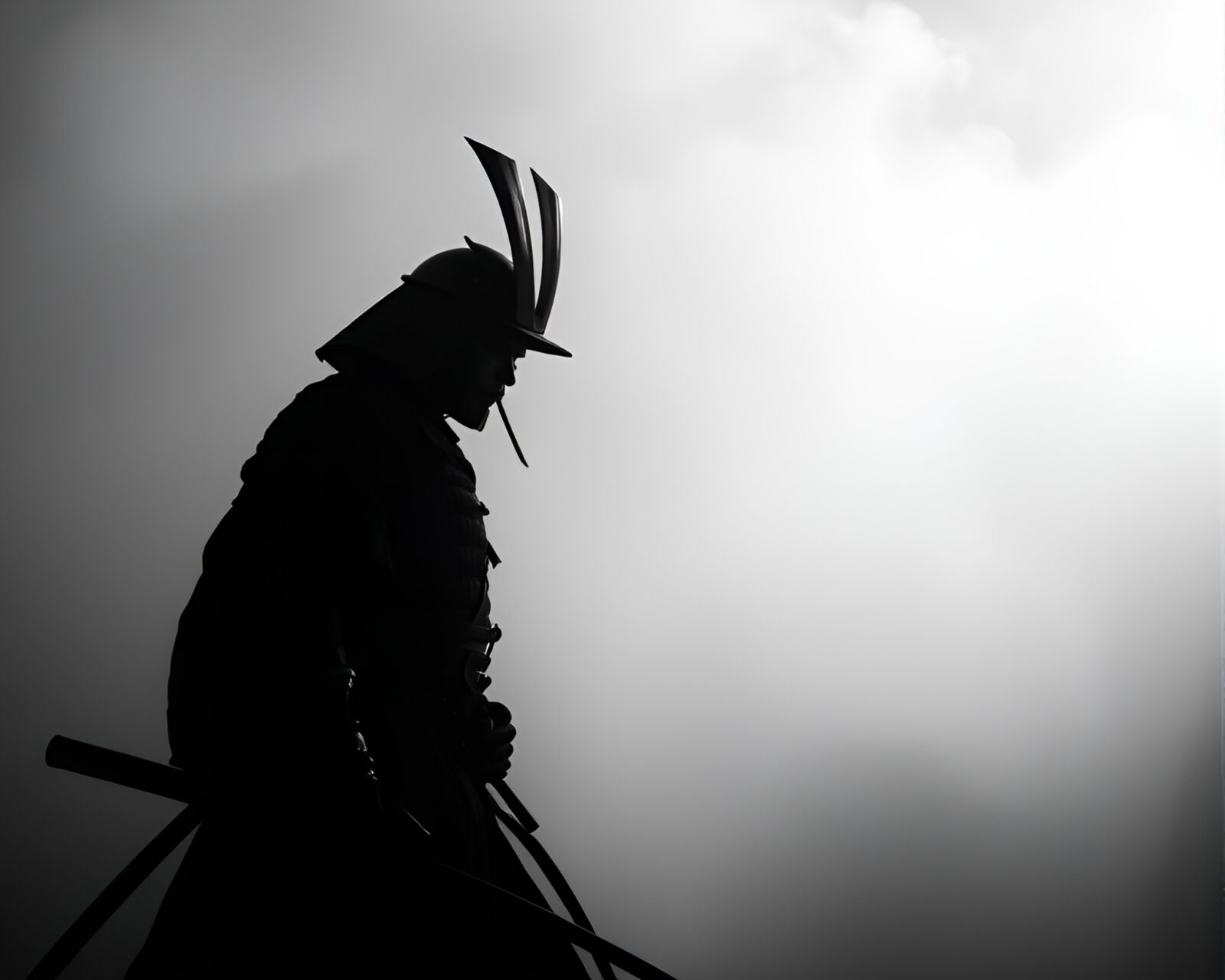 Samurai warriors battling in foggy noir setting