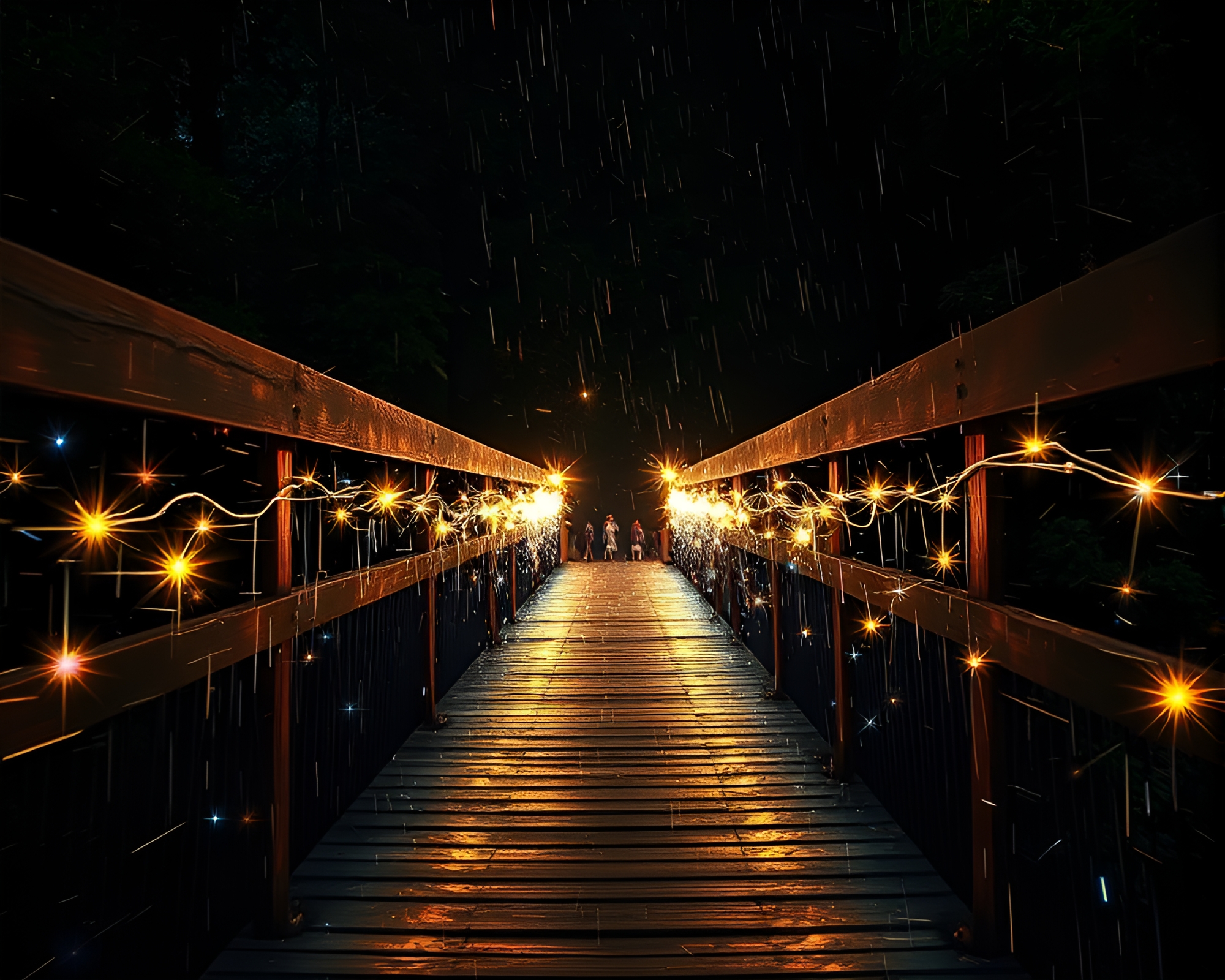 Magical Glitch Woodland Bridge – free AI stock image