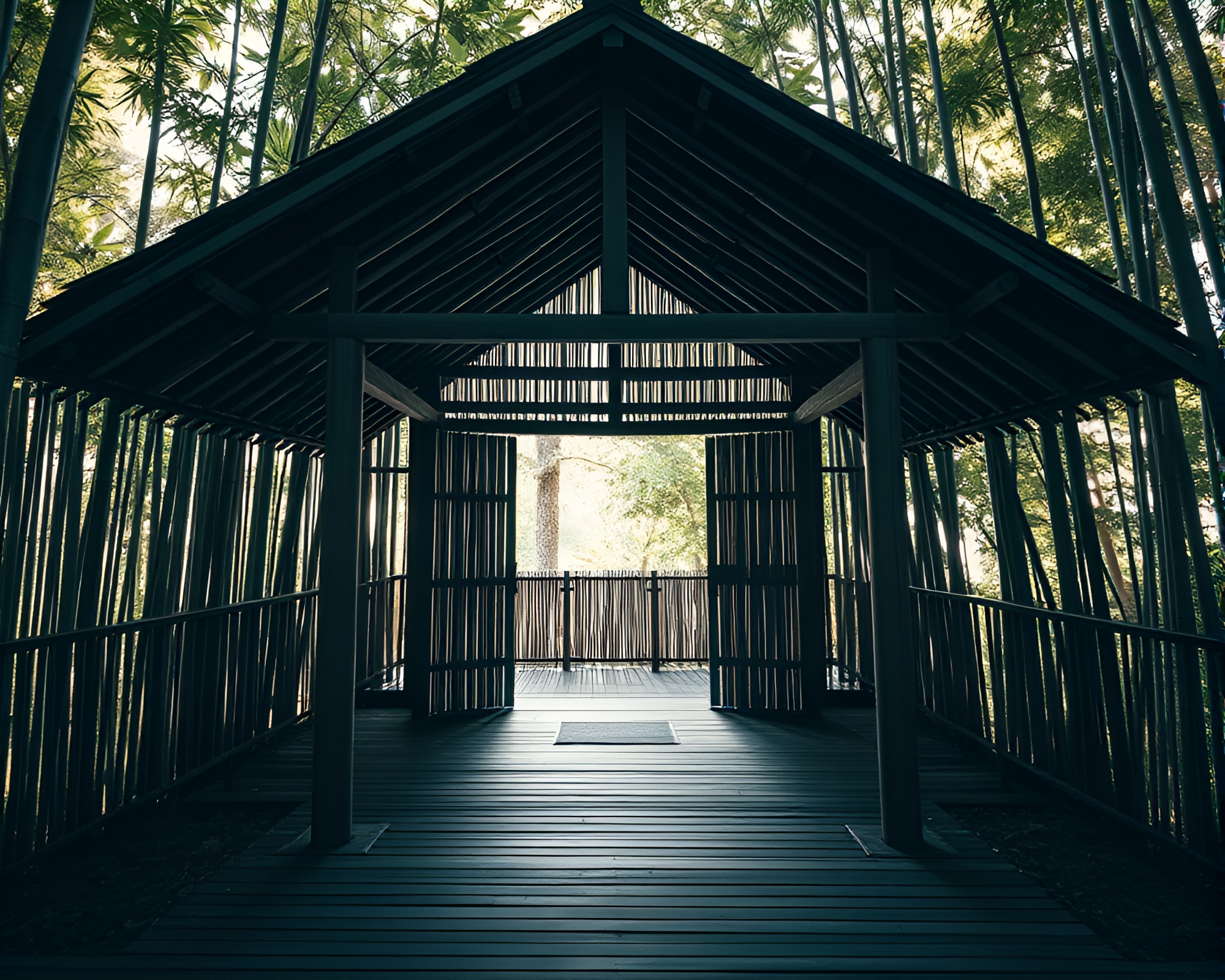 Serenity in Bamboo: Geometric Patterns in HDR Light – free AI stock image