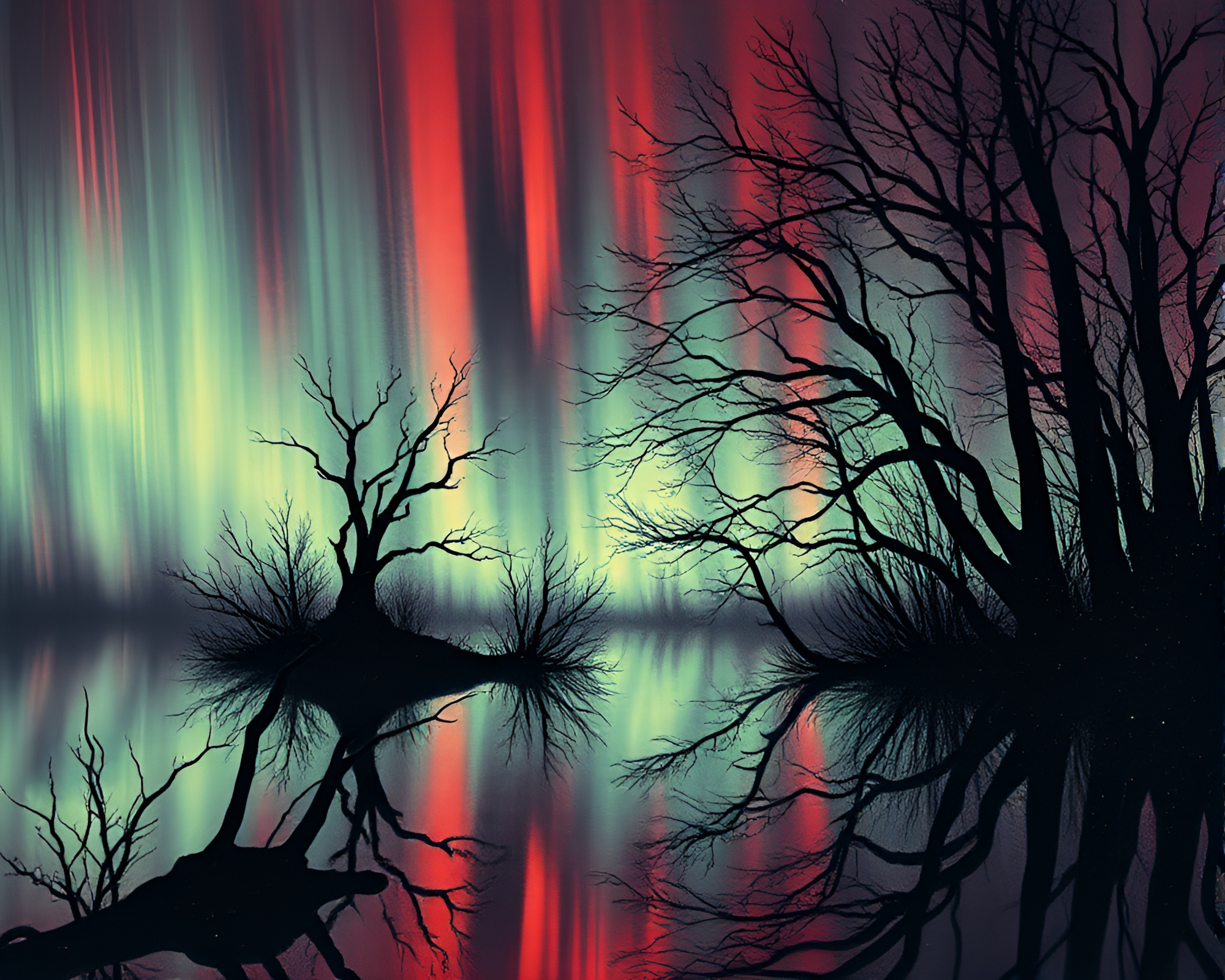 Linocut Haunted Mirror with Aurora Glitch Texture – free AI stock image