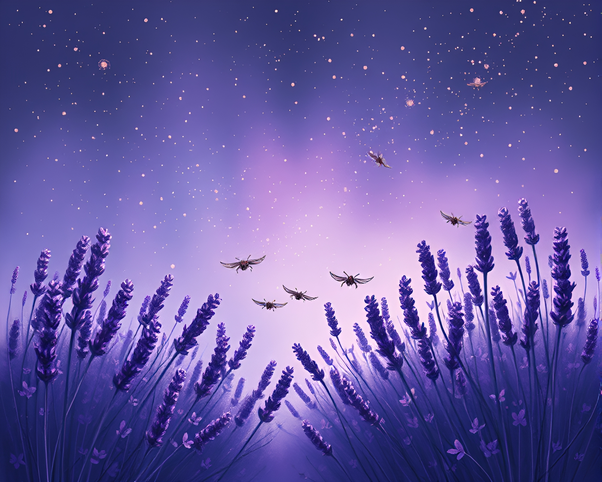 Nanobot Swarm in Lavender Twilight Natural Frame – free AI stock image