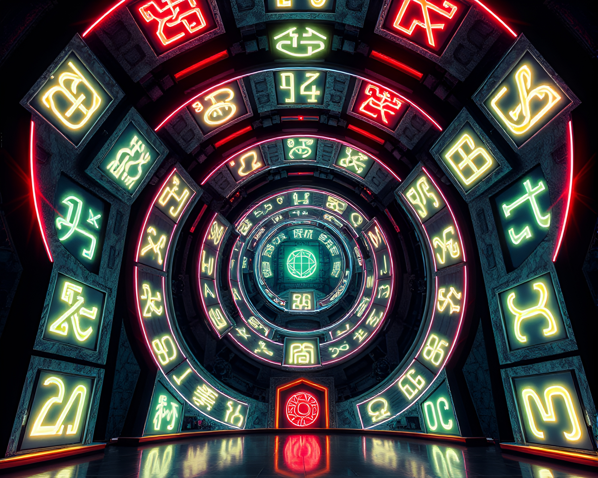 Neon Runic Vortex Architectural Rendering – free AI stock image