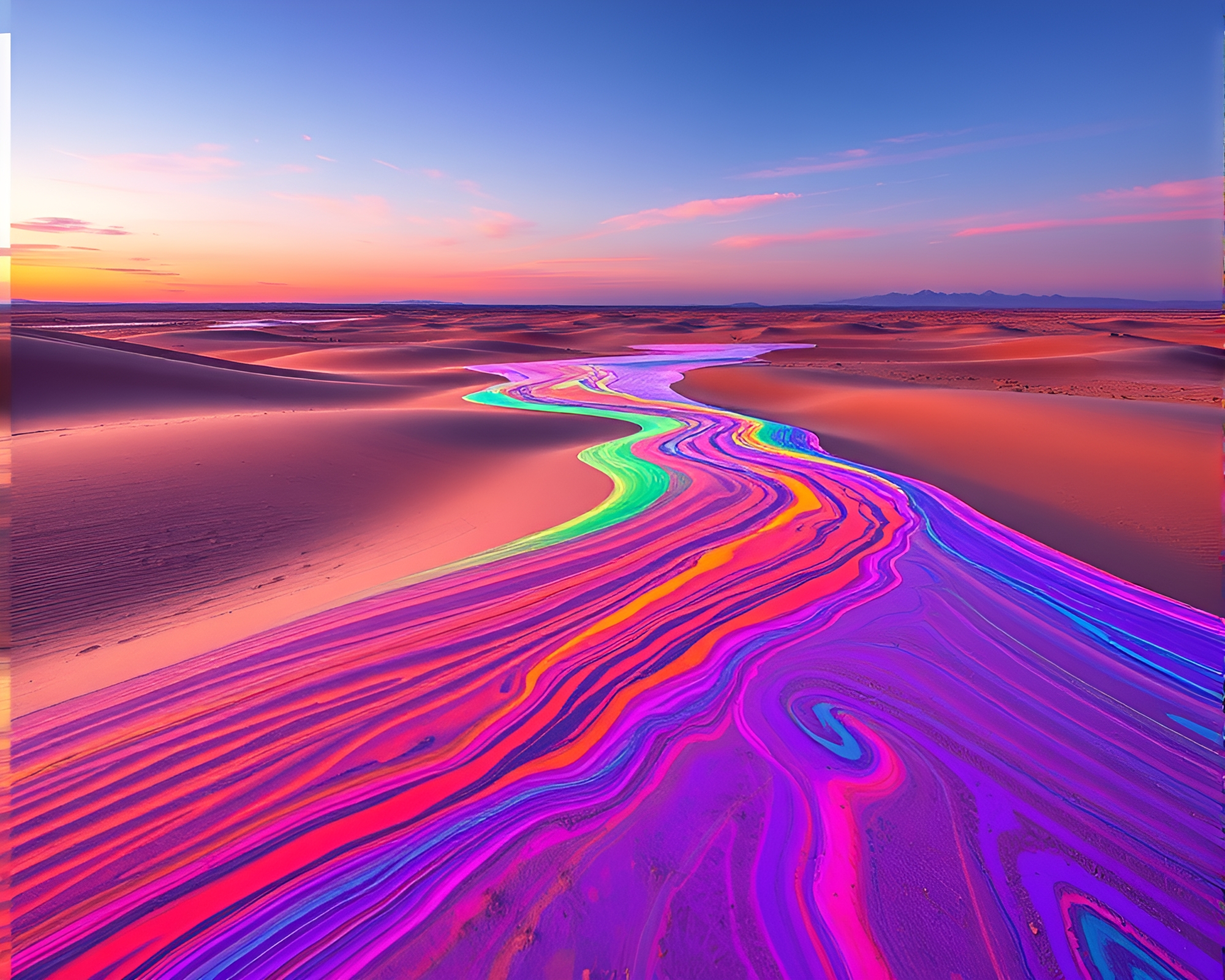 Vibrant Neon Rainbow Desert Oasis Calligraphy Illustration – free AI stock image