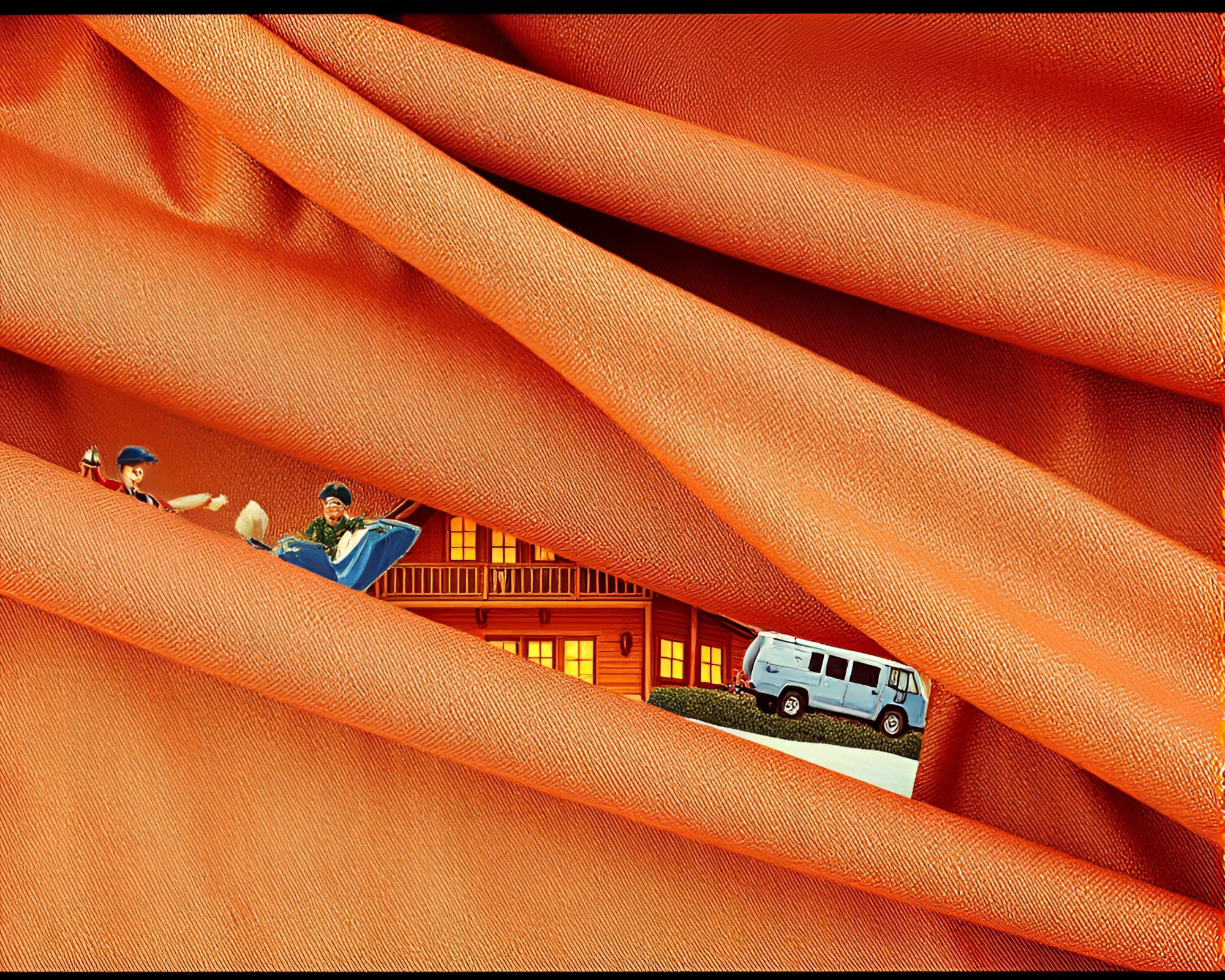 Cubist Alpine Chalet in VHS Fog – free AI stock image