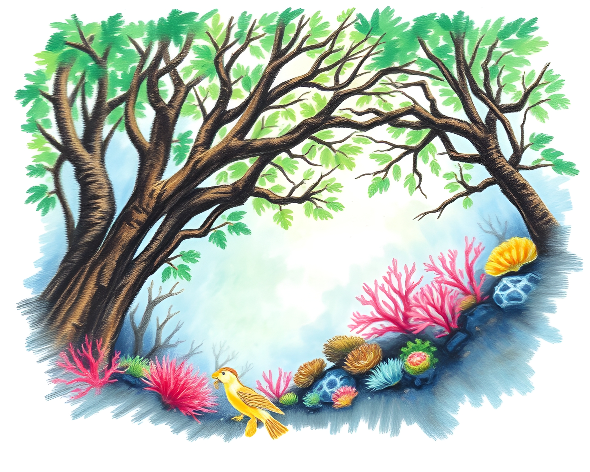 Pan Motion Blur Coral Reef Jungle Canopy Drawing – free AI stock image