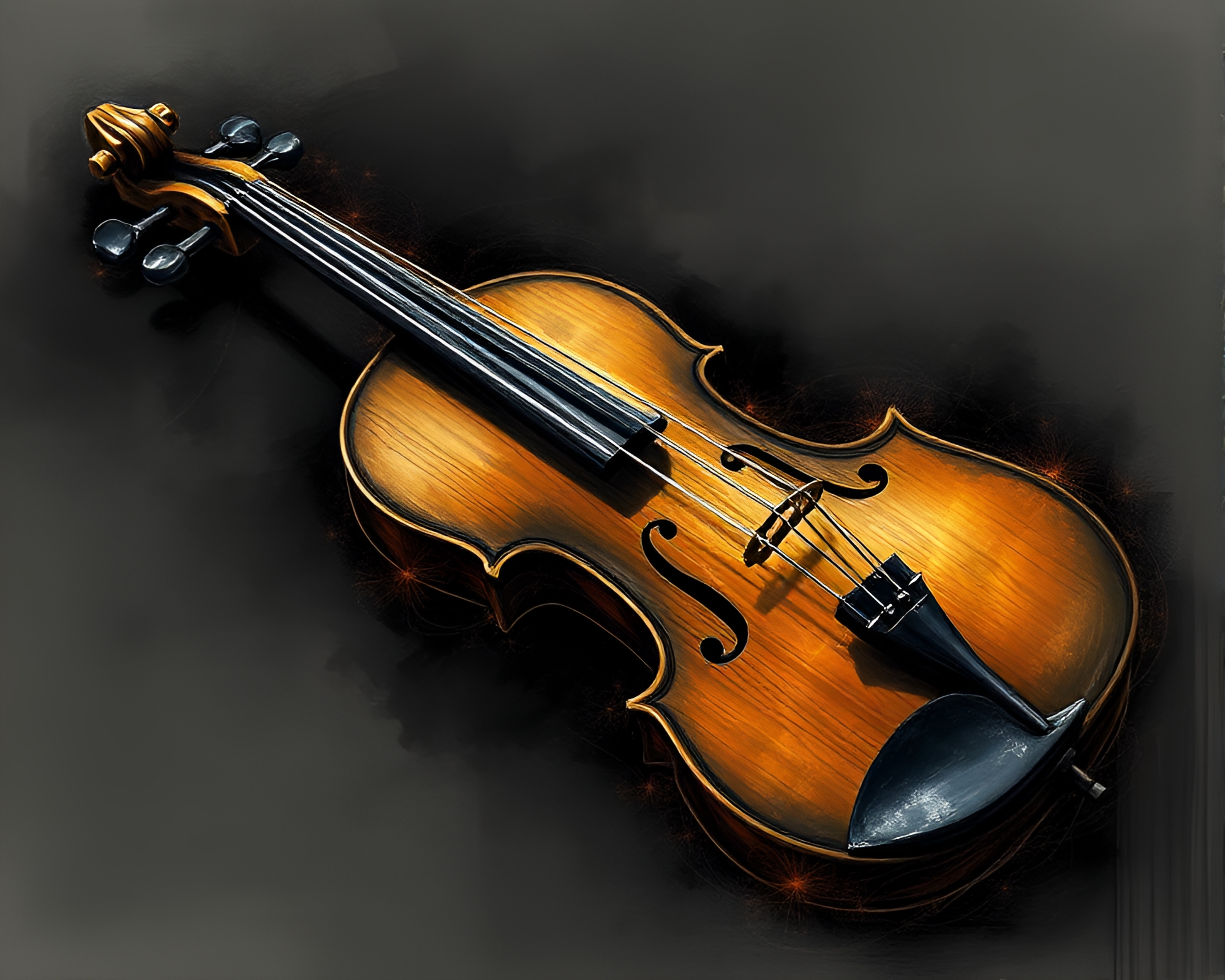 Fractal Glow: Wooden Violin in Charcoal Sketch – free AI stock image