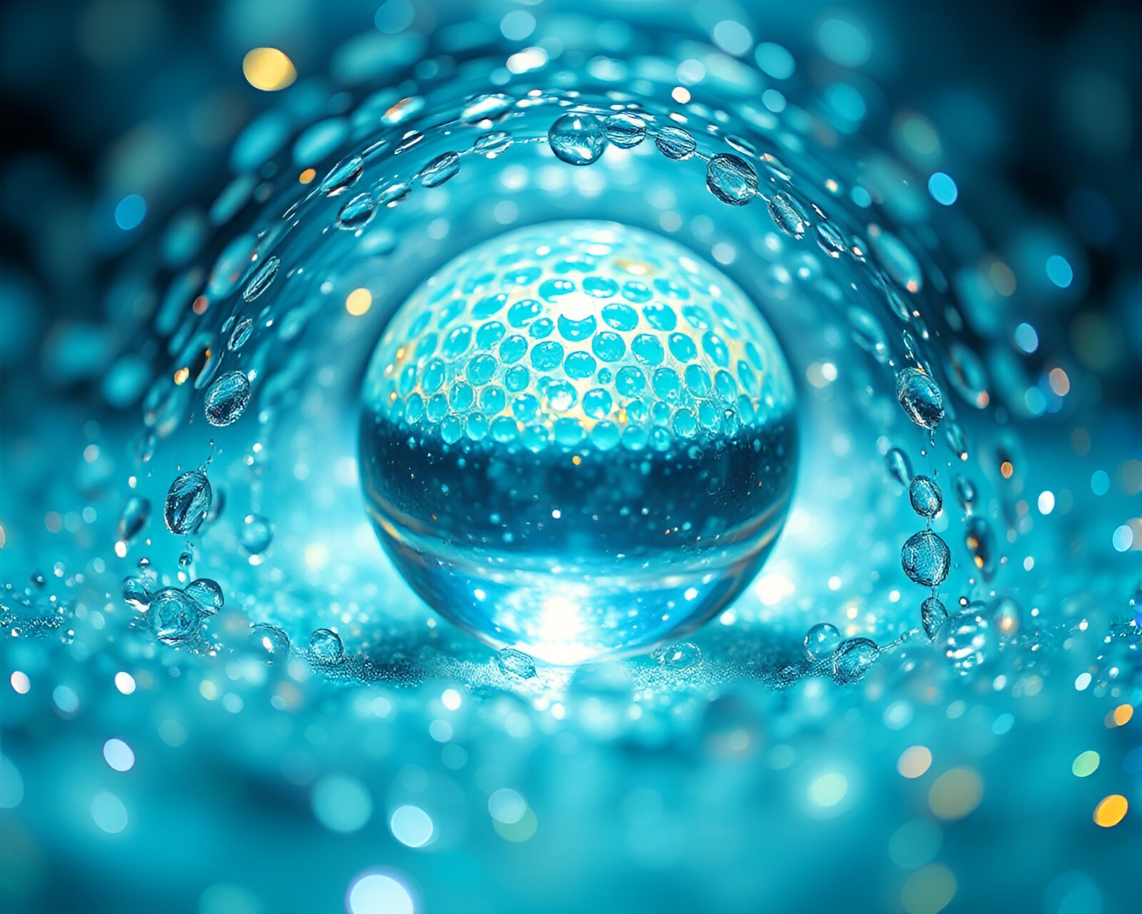 Soft focus wet glass beads in dazzling disco tunnel