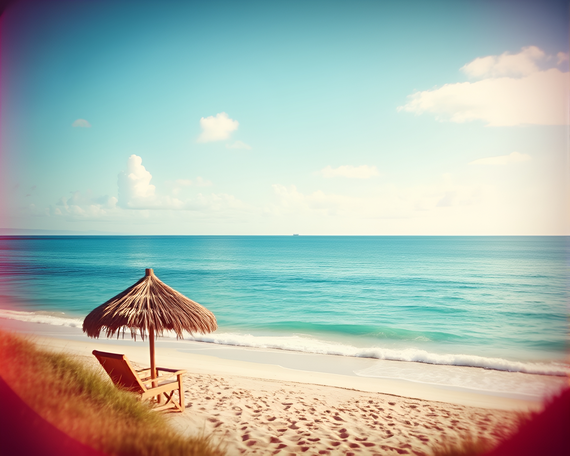 Retro Beach Vignette with Spotlight Effect – free AI stock image