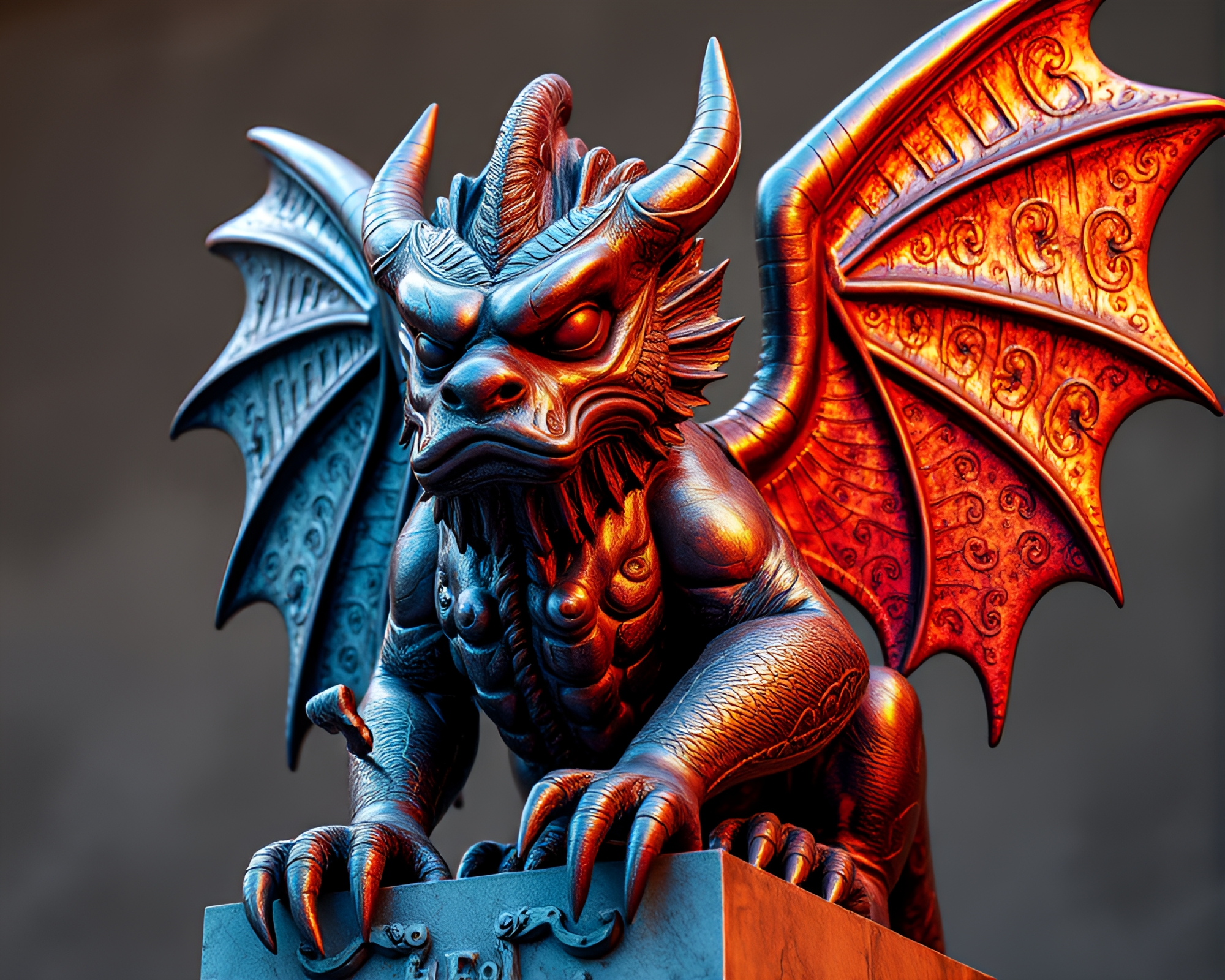 Steampunk Gargoyle Statue with Metallic Sheen Color Pop – free AI stock image