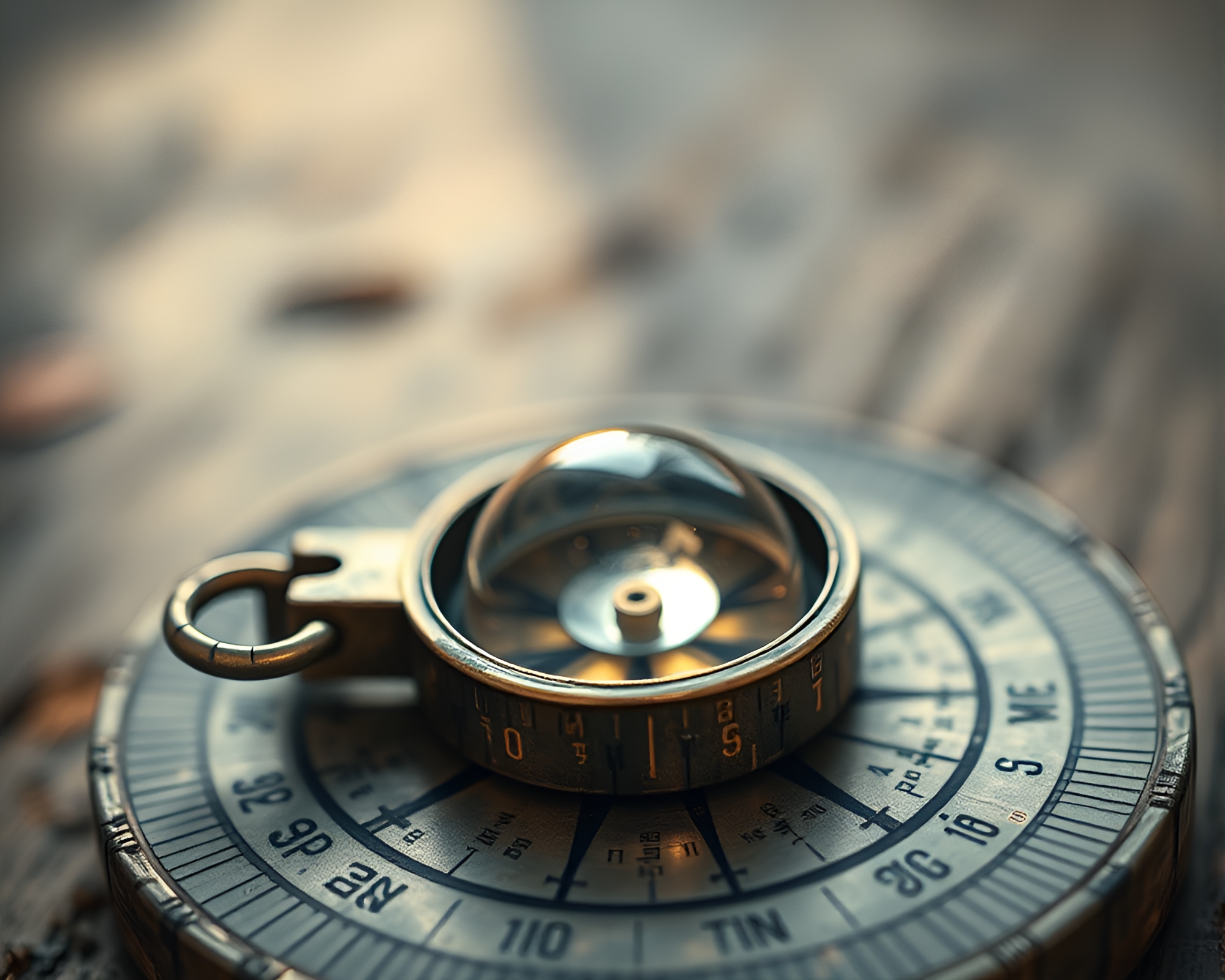 Antique compass in topaz light vignette – free AI stock image