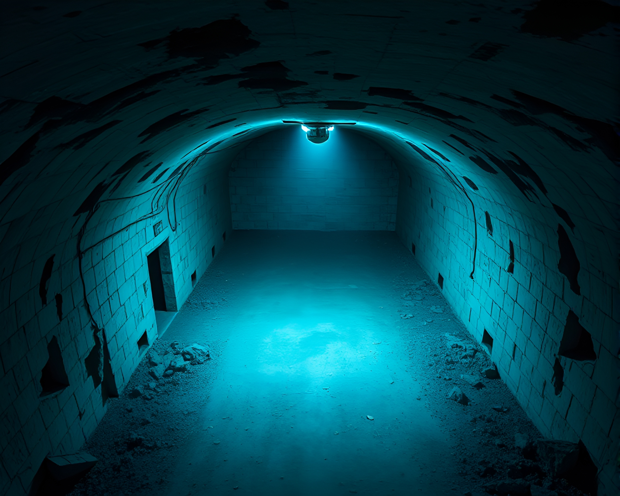 Teal Serenity: Underground Bunker Bird’s Eye View – free AI stock image
