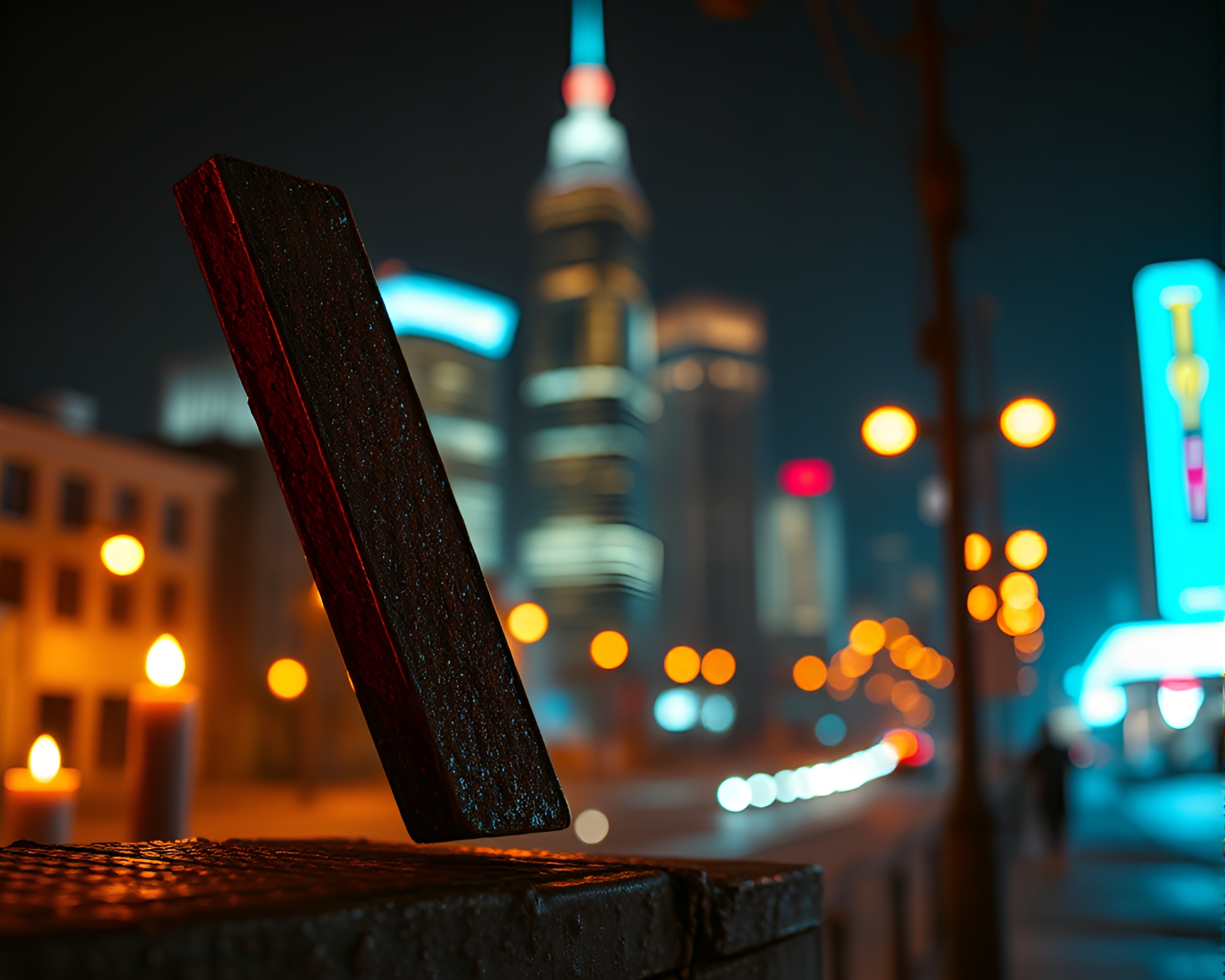 Rustic Elegance: Neon City Candlelit Letter Scene – free AI stock image