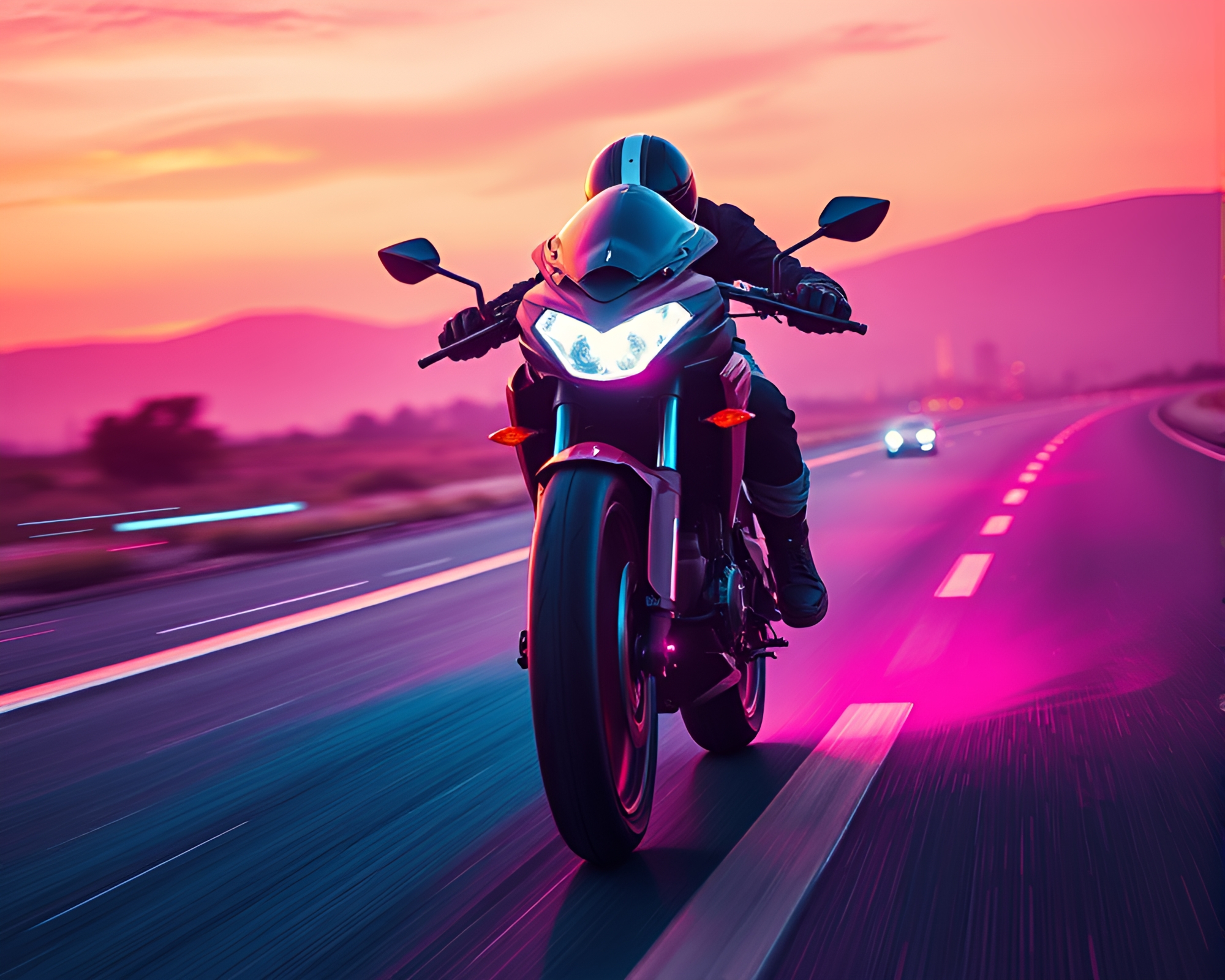 Synthwave Hoverbike in Surreal Lens Distortion Fantasy – free AI stock image
