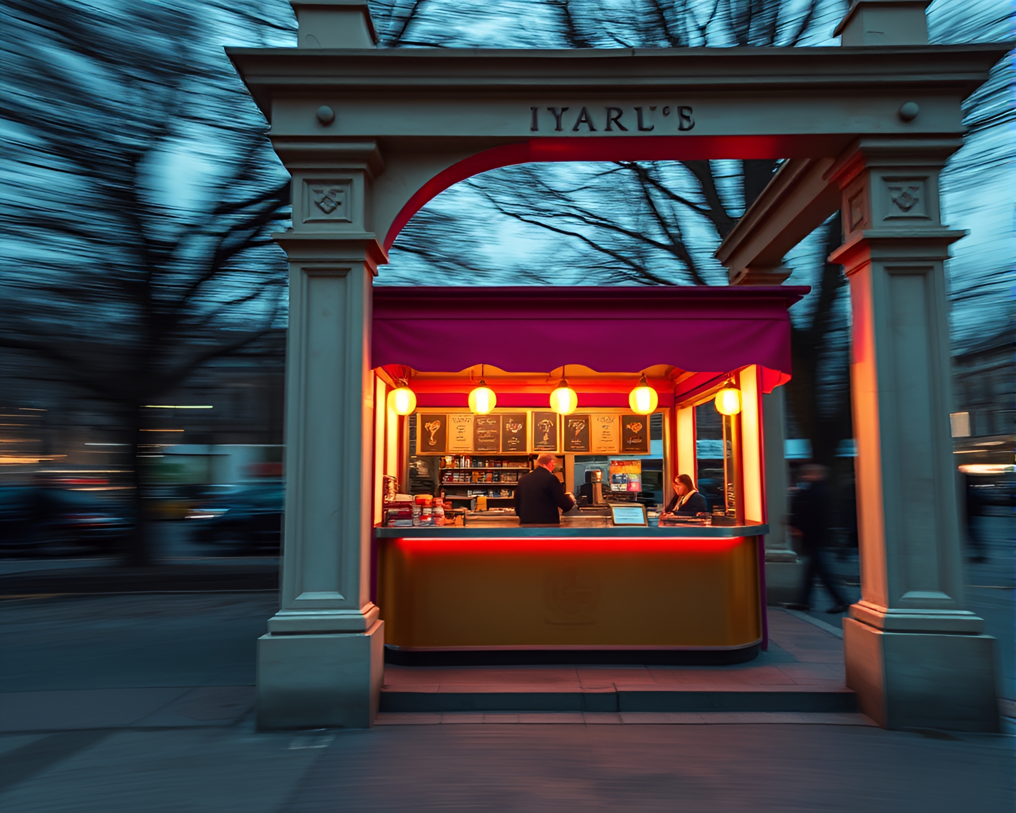 Magenta Taco Stand Embraced by Architectural Frame – free AI stock image