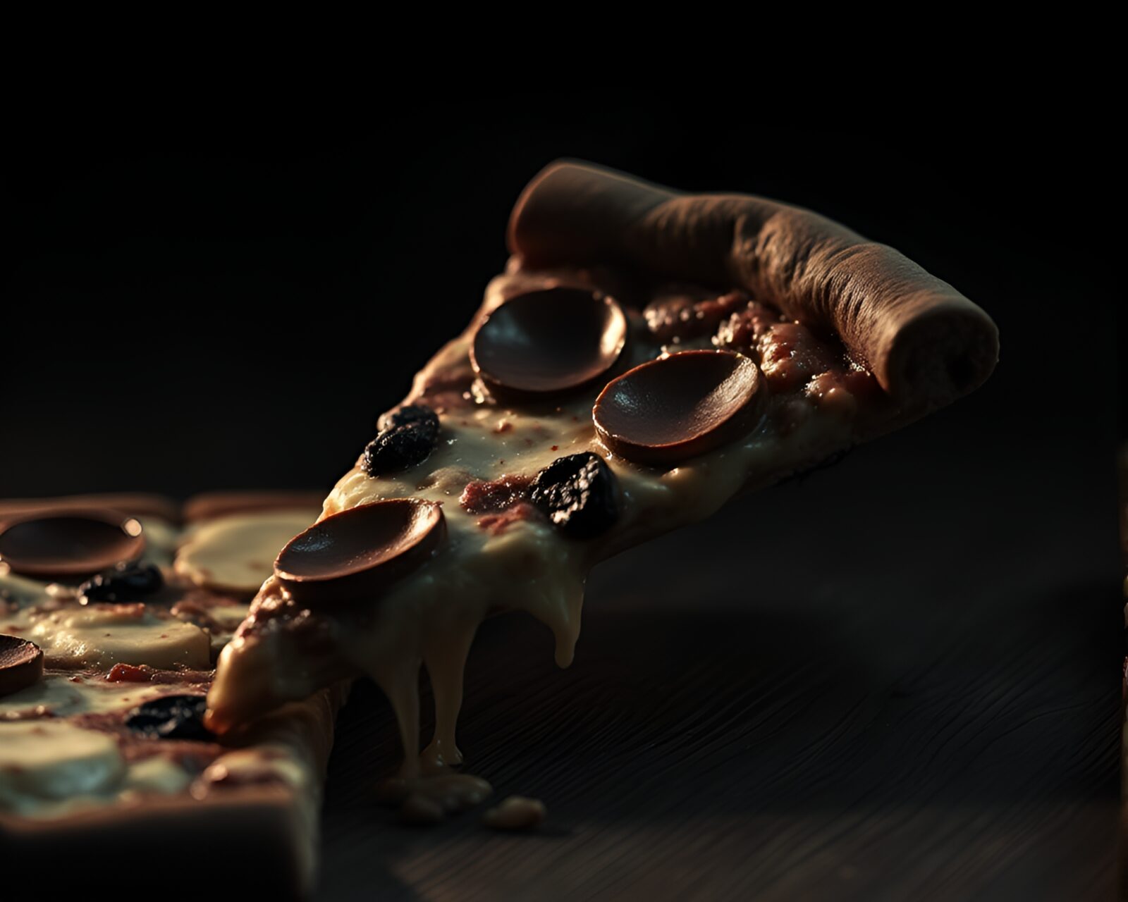 Desaturated pizza slice in abstract art style with tilted angle
