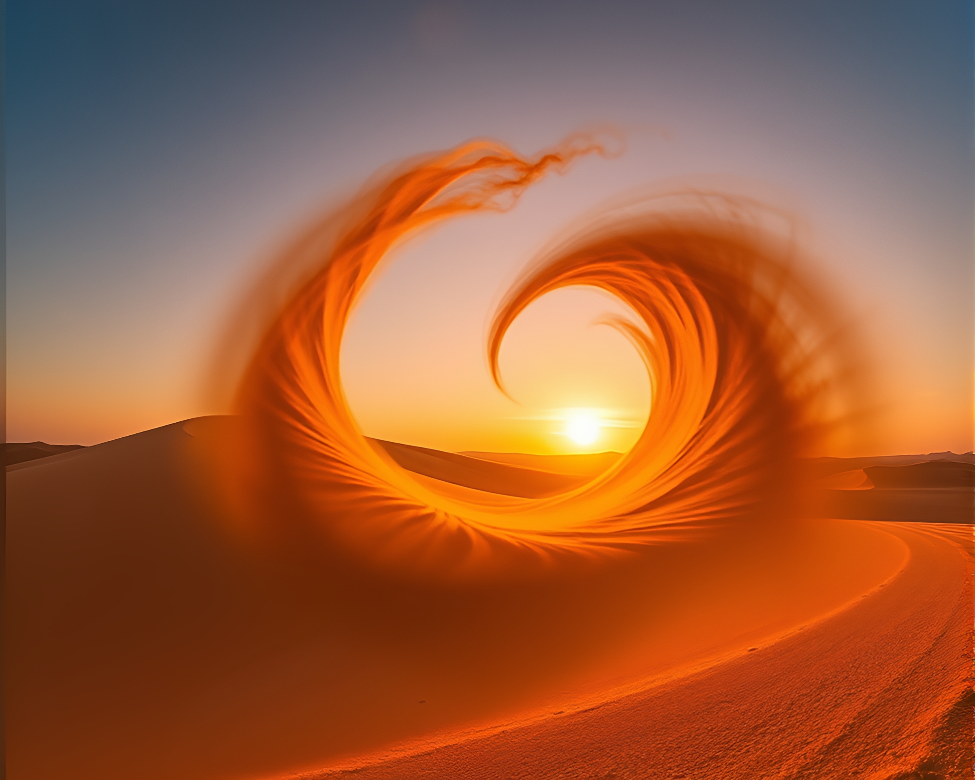 Twisting Vortex at Sunset on Sand Dunes – free AI stock image