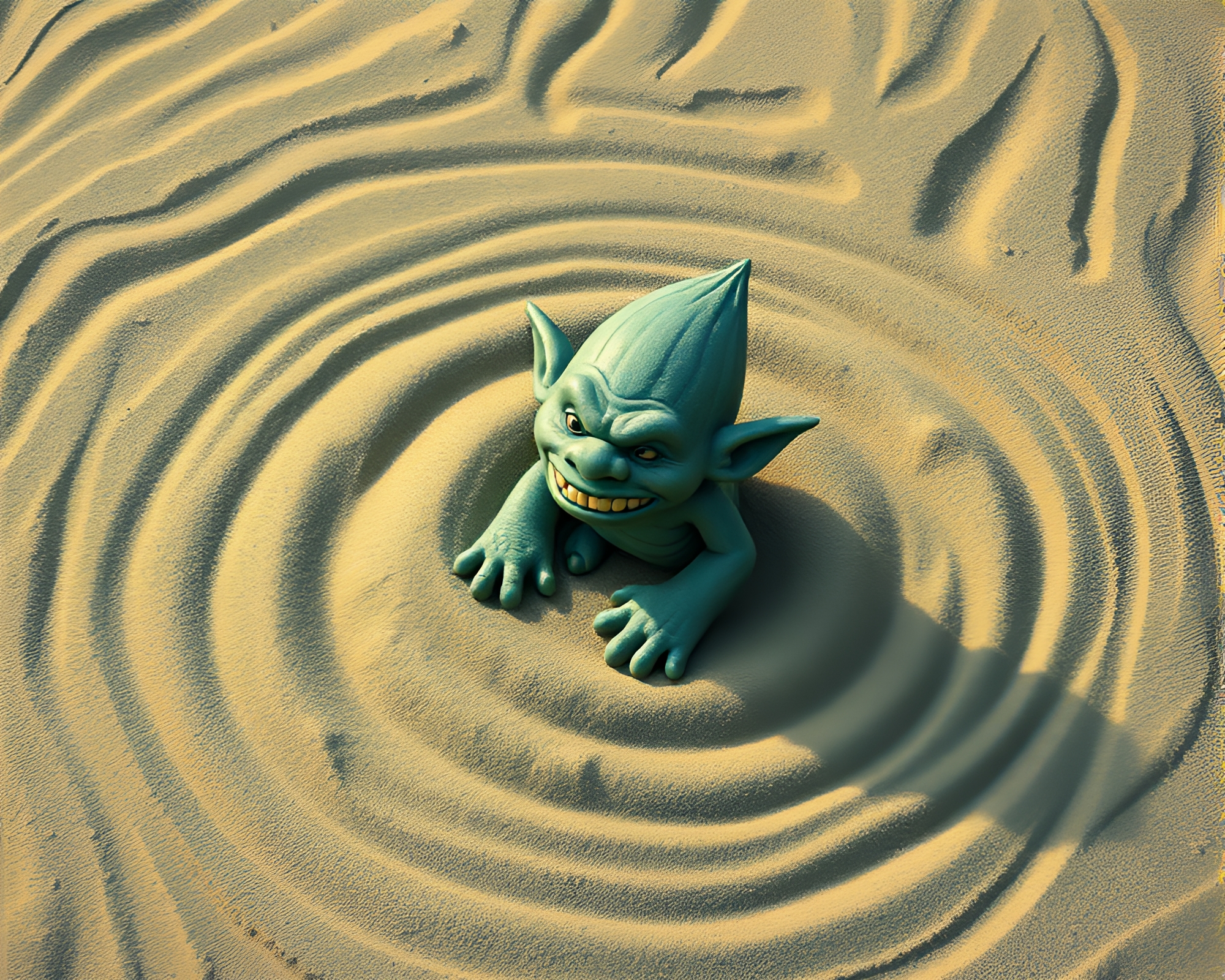 Troll Guardian in Isometric Sand Swirl Maze – free AI stock image