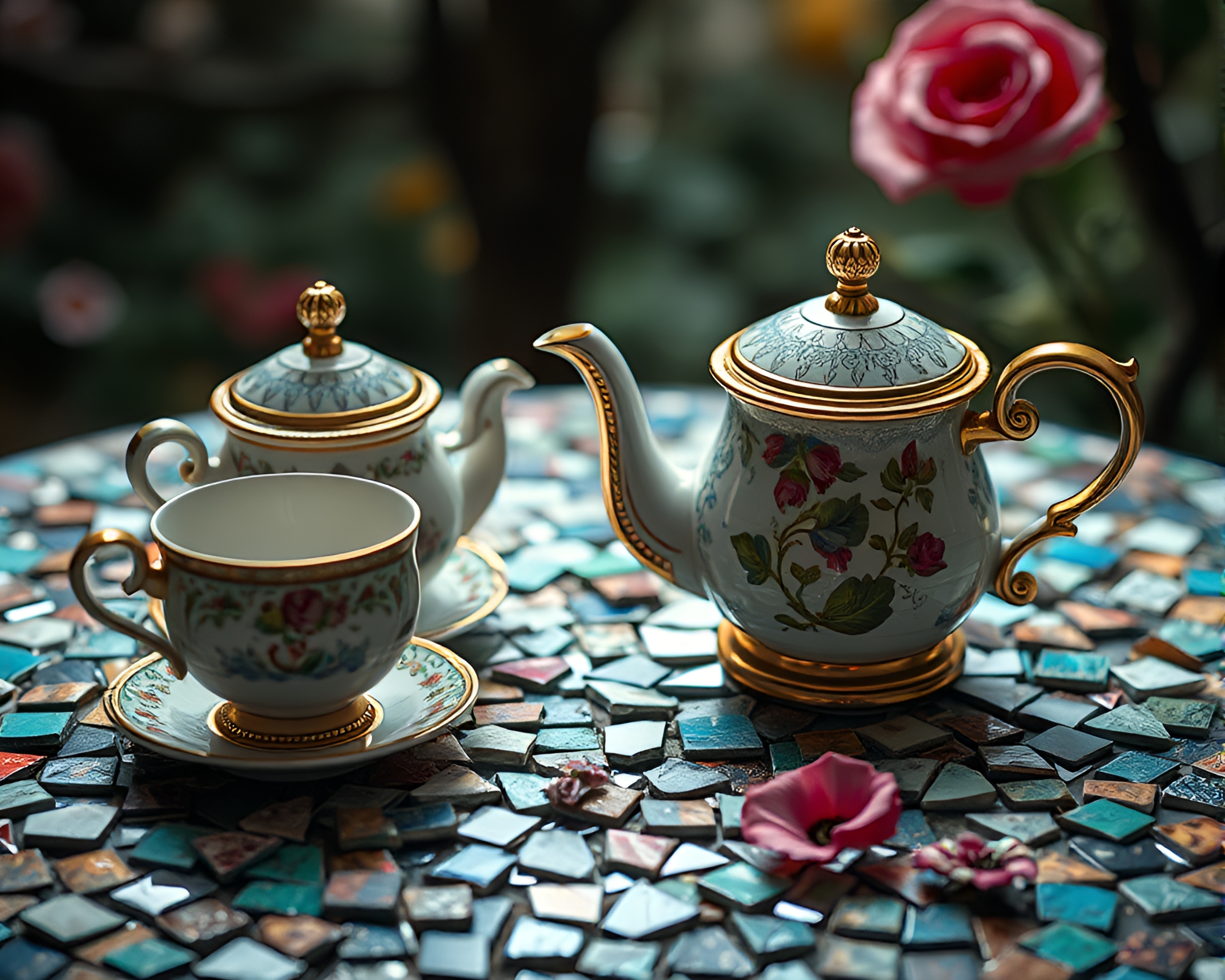 Tea Party in Wonderland Fragments – free AI stock image