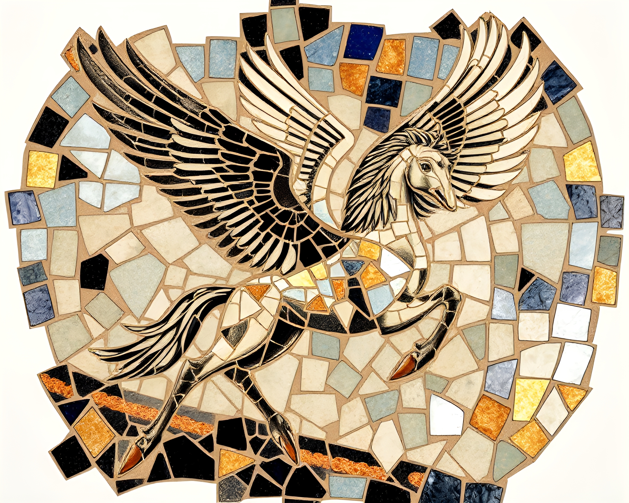Mosaic Pegasus in Lithography Style – free AI stock image