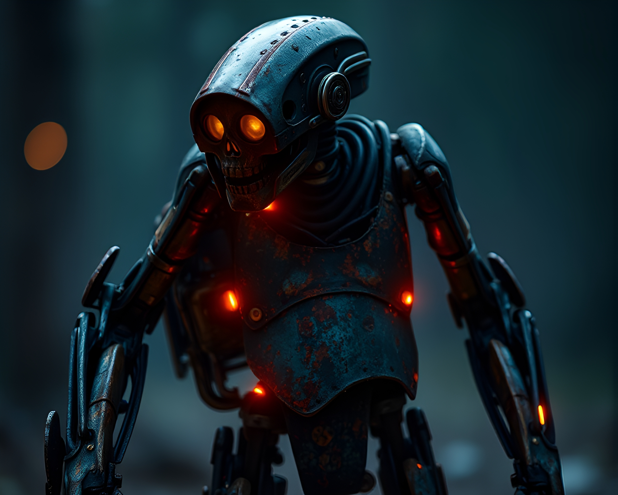 Rust Patina Exoskeleton Suit Illuminated by Torchlight – free AI stock image