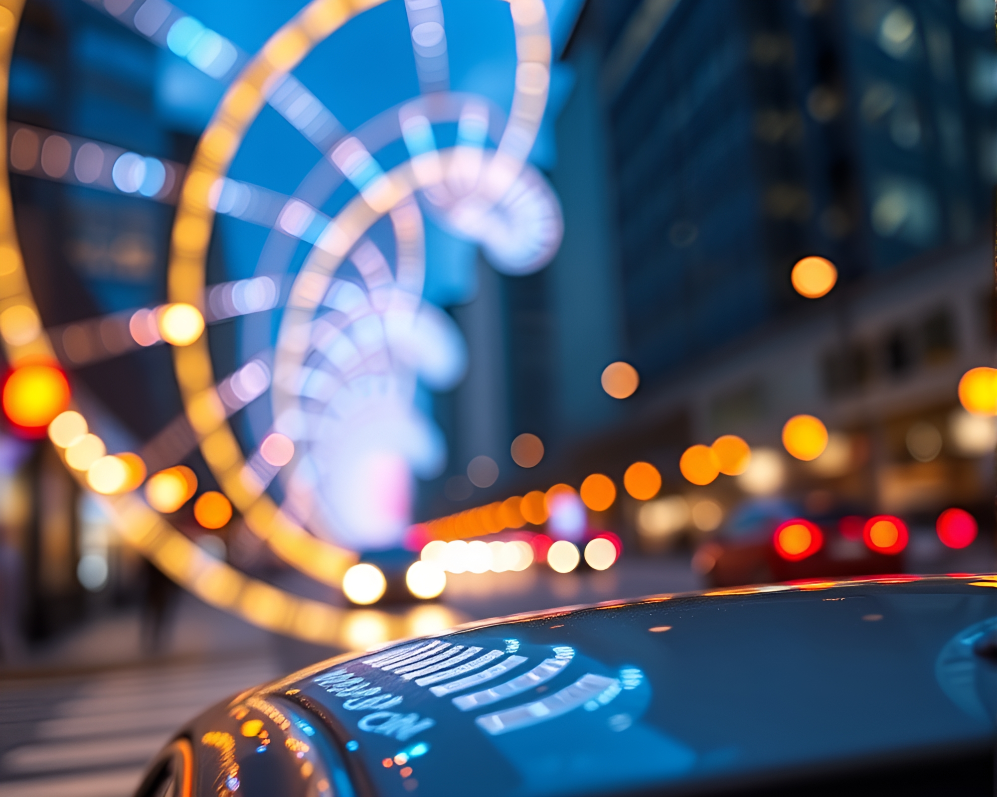 Fibonacci Spiral Hover Taxi Through Bokeh Lights – free AI stock image