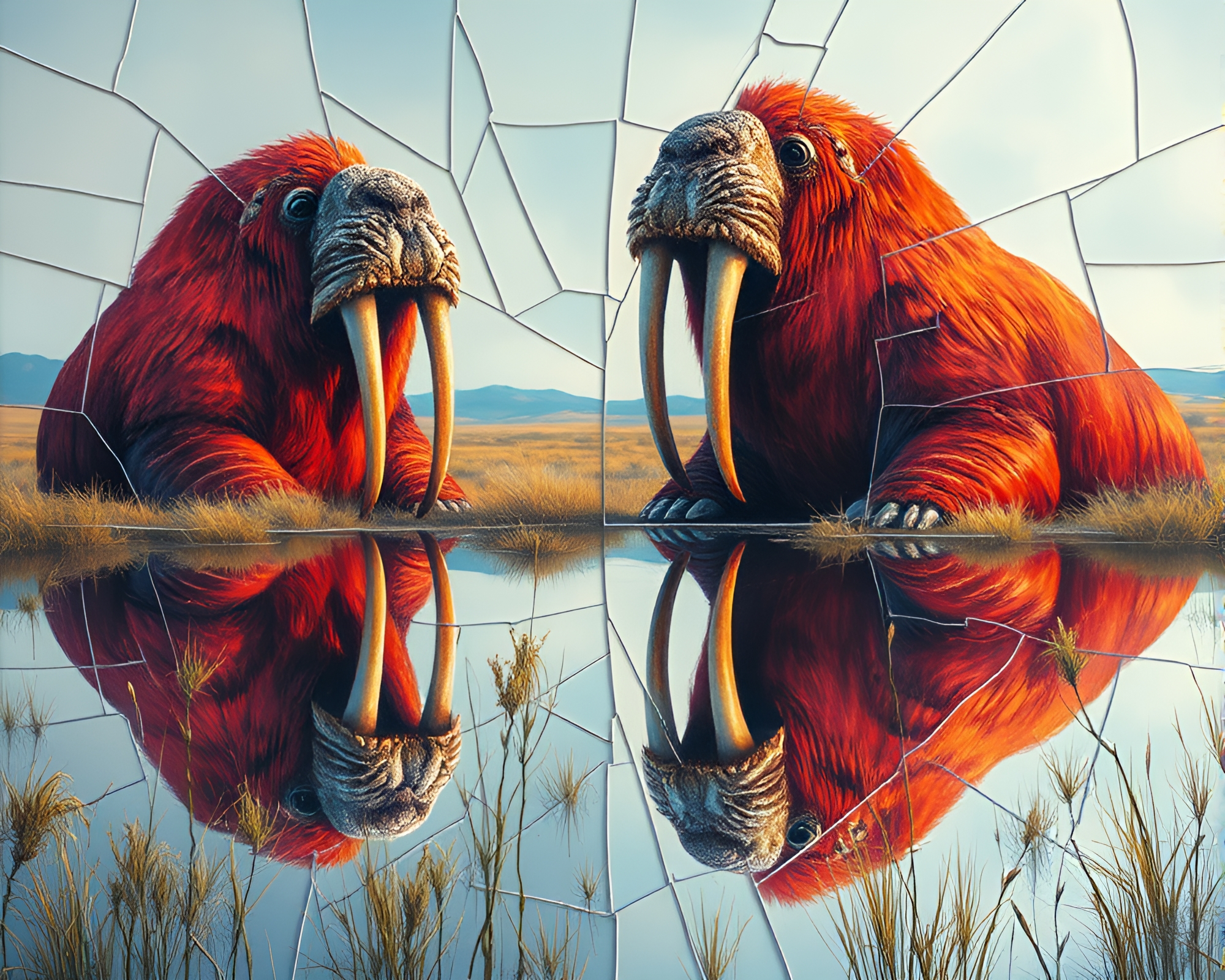 Beautiful Chaos: Broken Glass Reflection of a Walrus – free AI stock image
