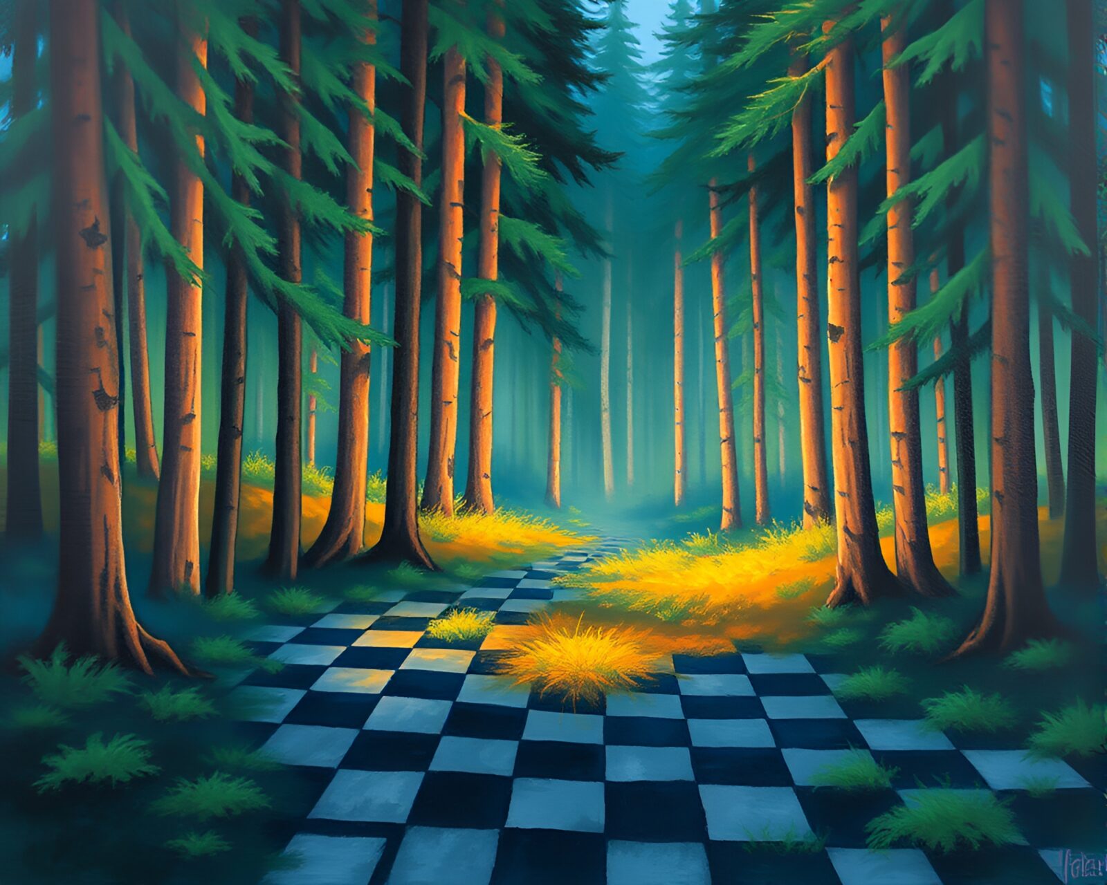 Enchanting forest scene with dramatic rim lighting in impressionist style