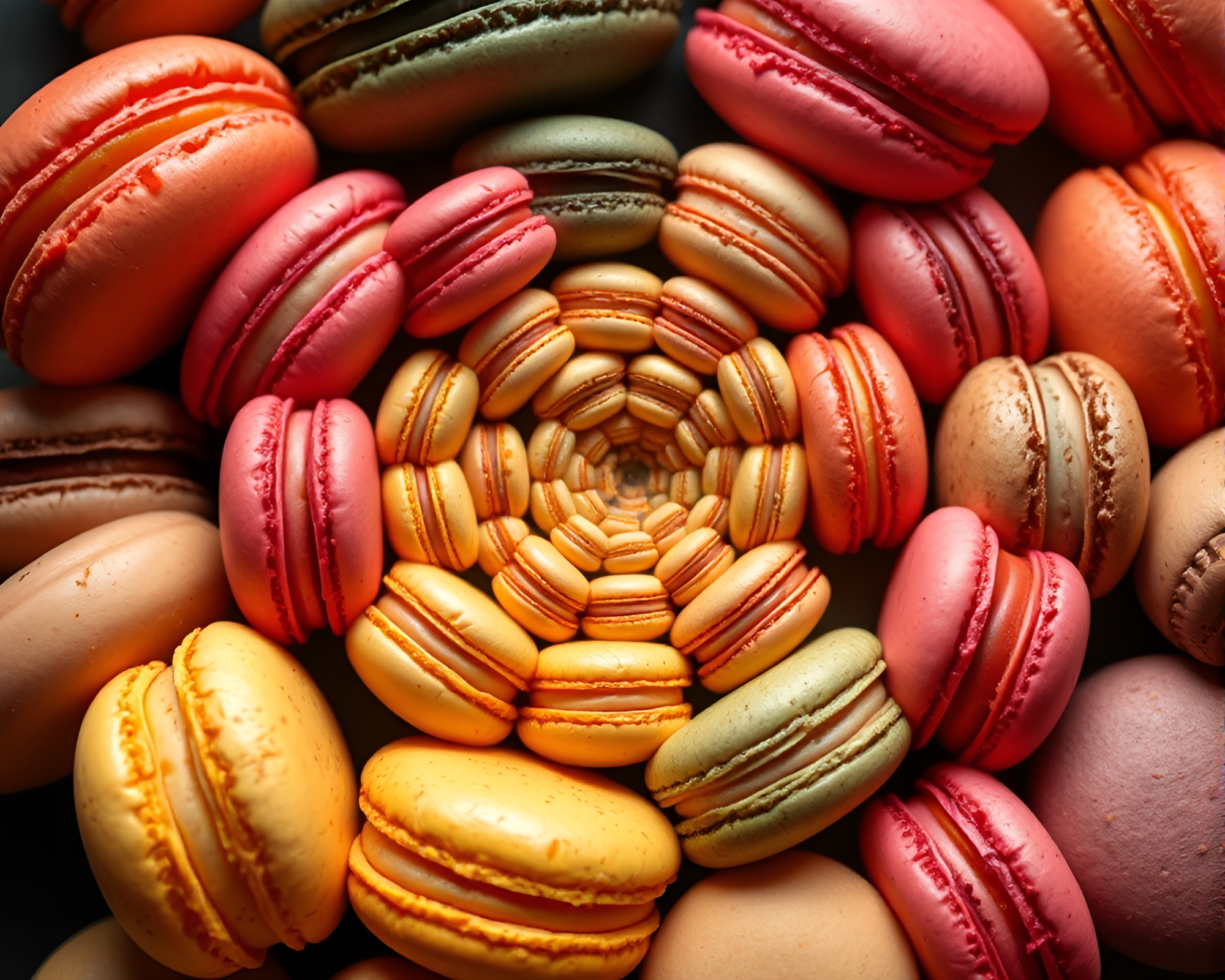 Spiral Macaron Assortment in Thermal Minimalist Style – free AI stock image
