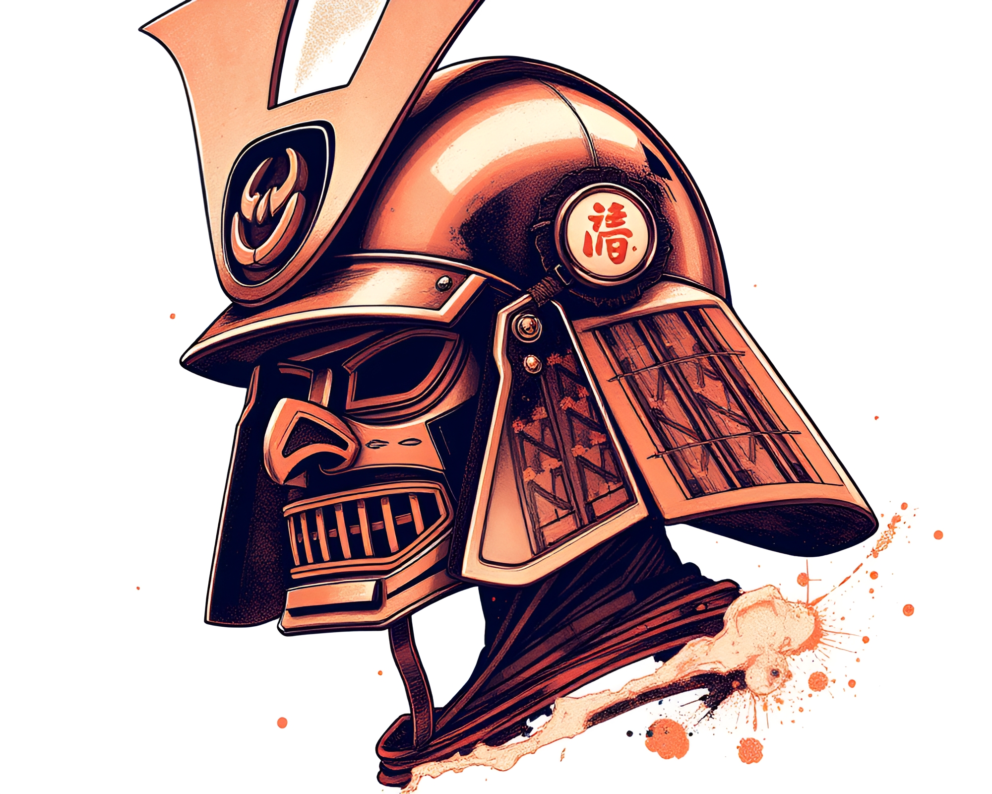 Samurai Helmet in Rose Gold Tilted Illustration – free AI stock image