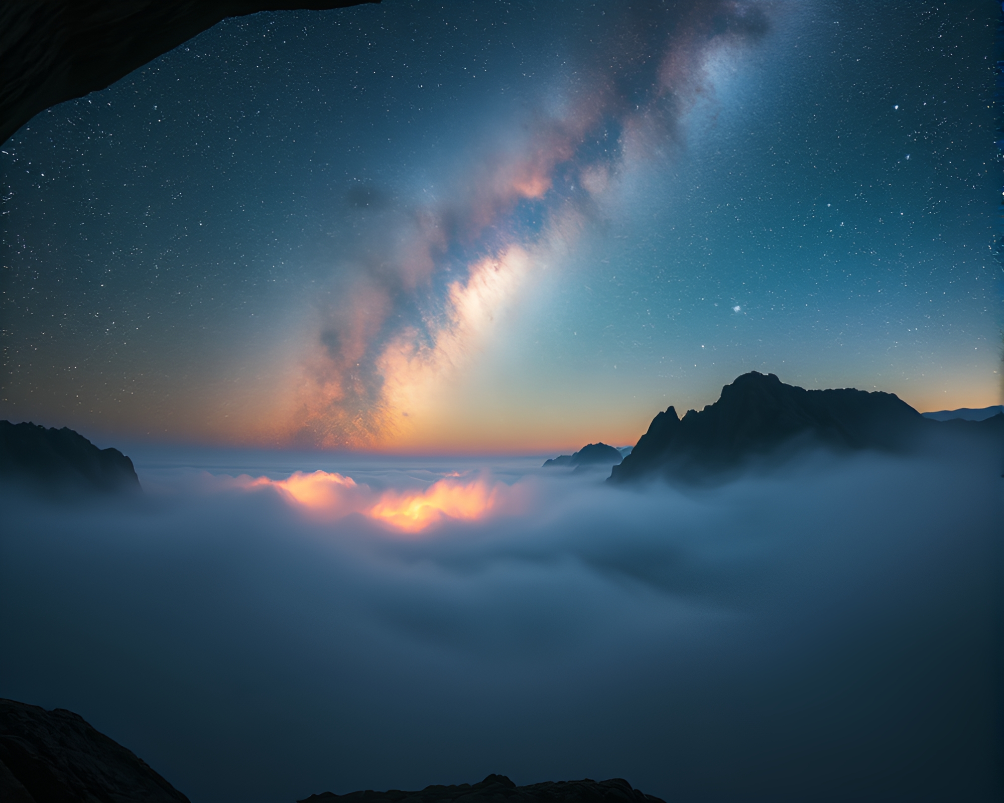 Mystical Cave Painting Under Starlit Sky – free AI stock image