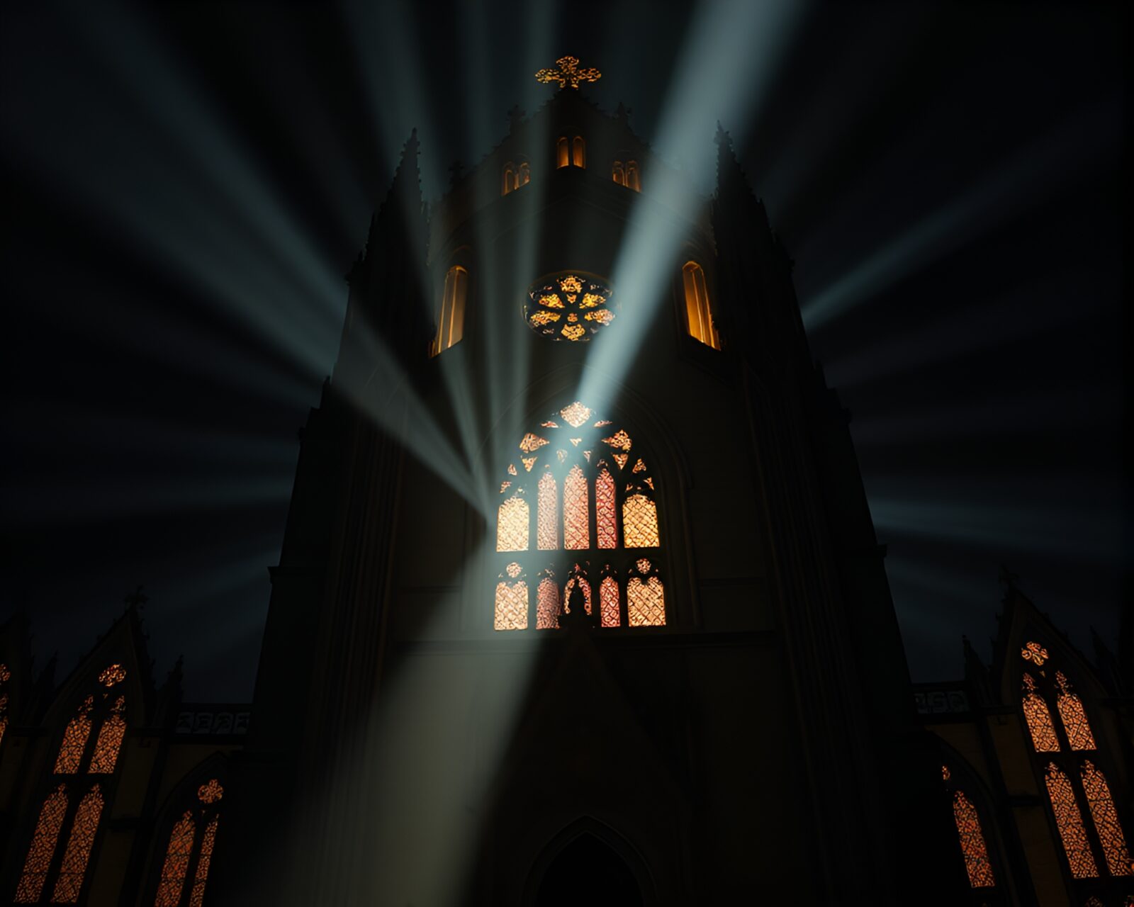 Gorgeous backscatter effect with stained light on royal crown