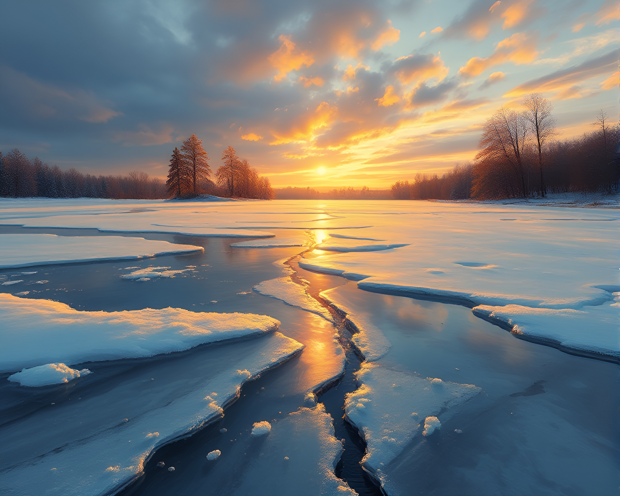 Frozen Time: Pocket Watch in Ice Crack Reflection – free AI stock image