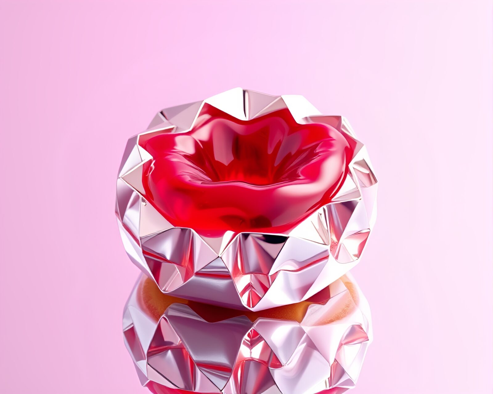 Colorful high saturation origami style jelly donut in chrome