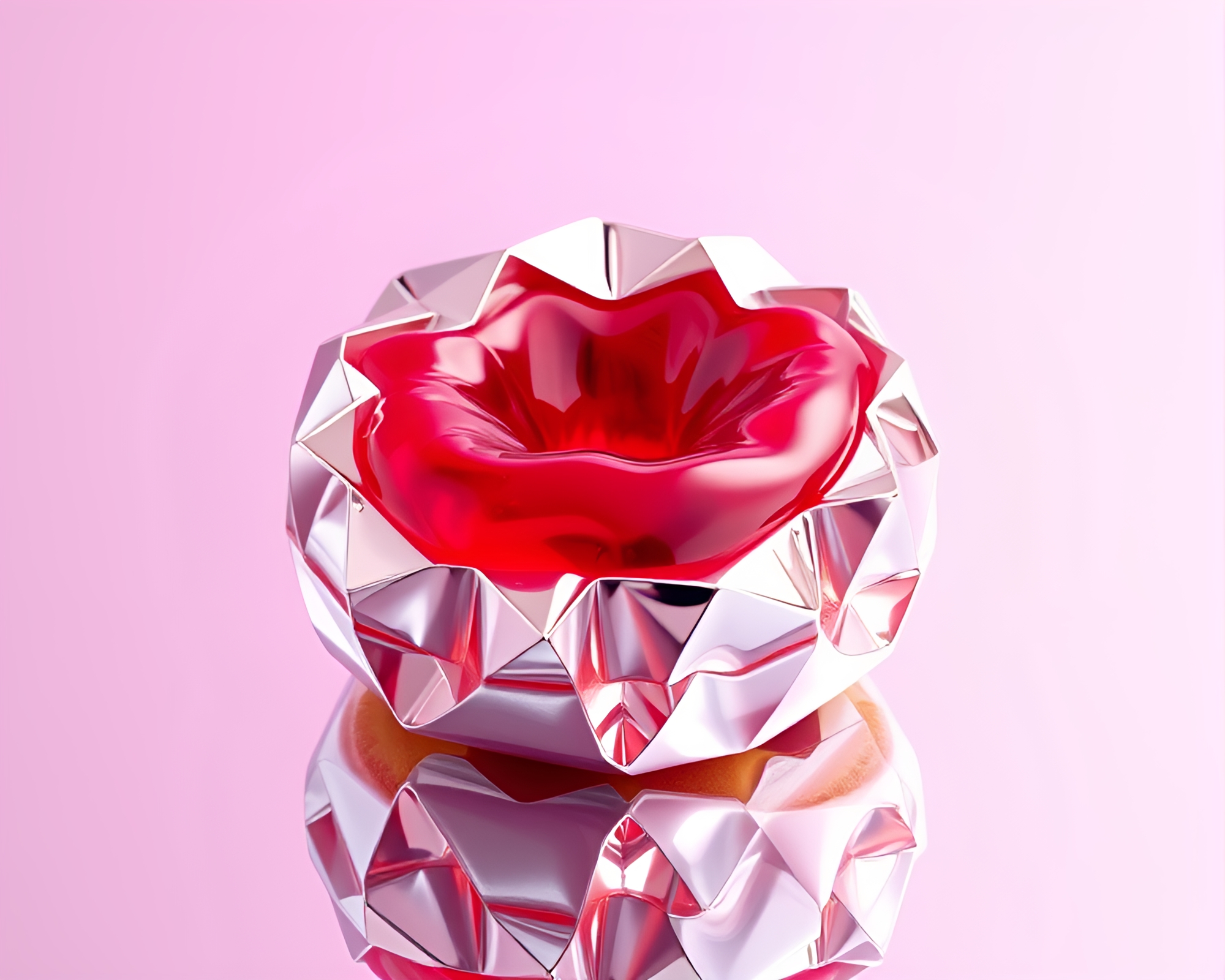 Origami chrome reflection of jelly-filled doughnut – free AI stock image
