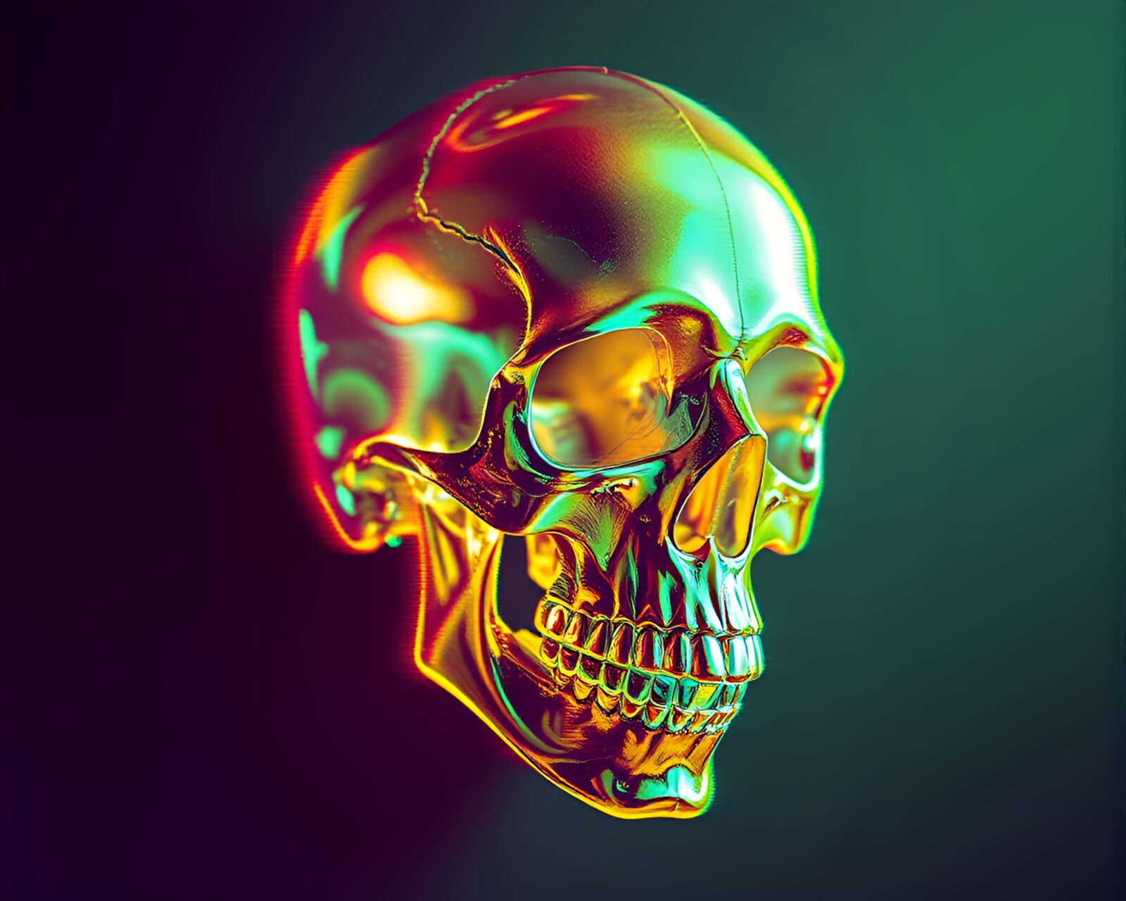 Washed-out colors digital glitch artwork of crystal skull tilt