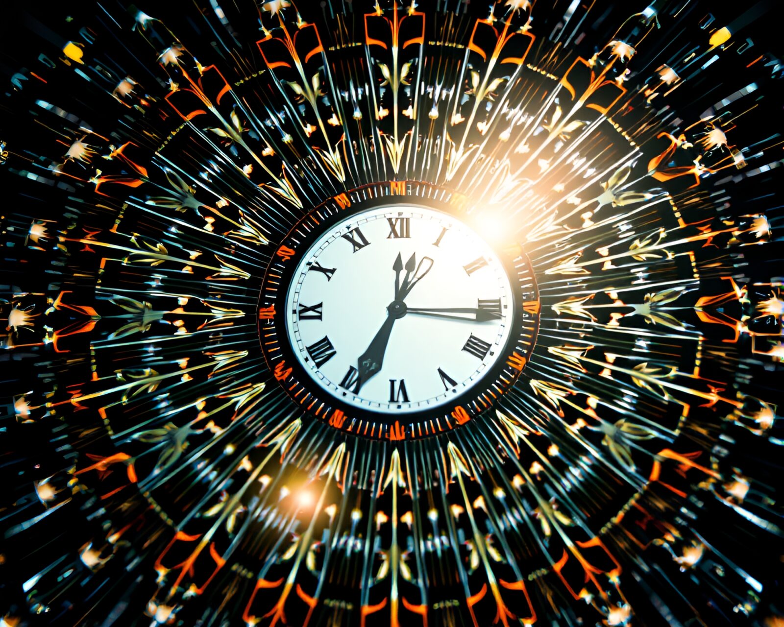 Abstract clock design with radial symmetry in bright ambiance