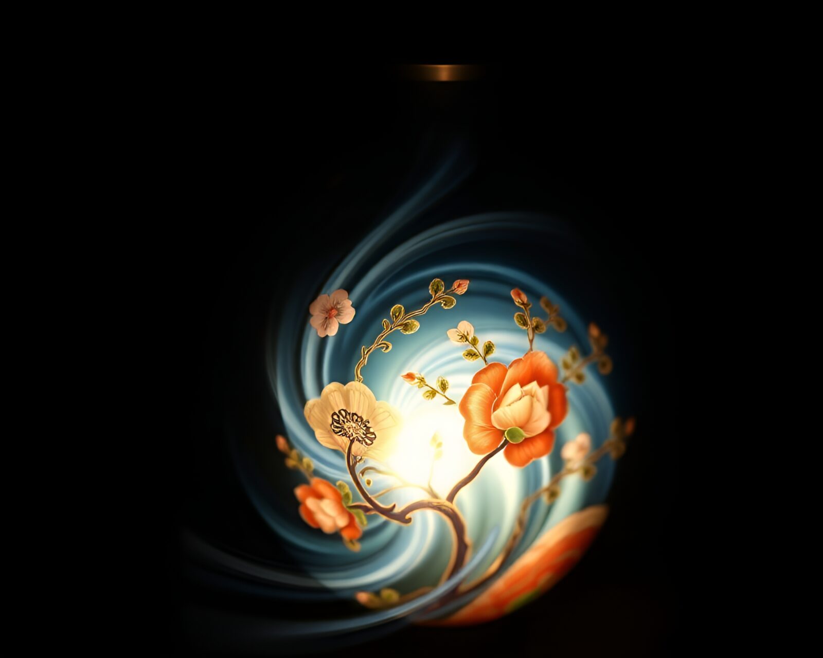 Sophisticated vase with swirling light distortion design motif
