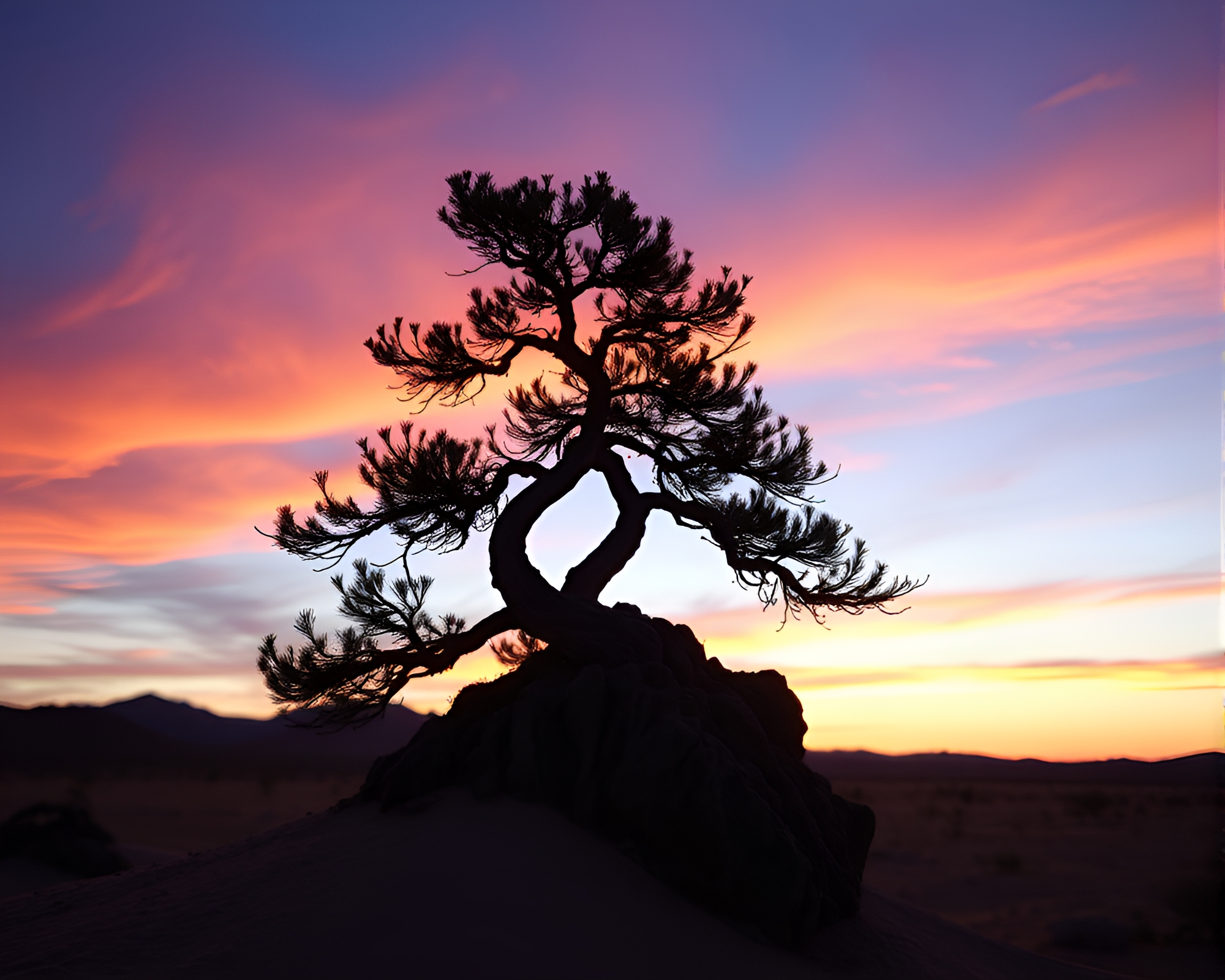 Bonsai Sunset in Film Strip Frame – free AI stock image