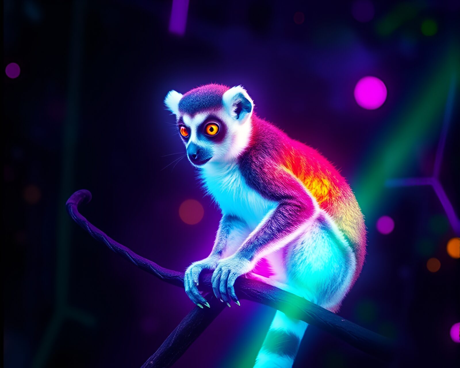 Procedurally generated glowing lemurs in a pastel neon world