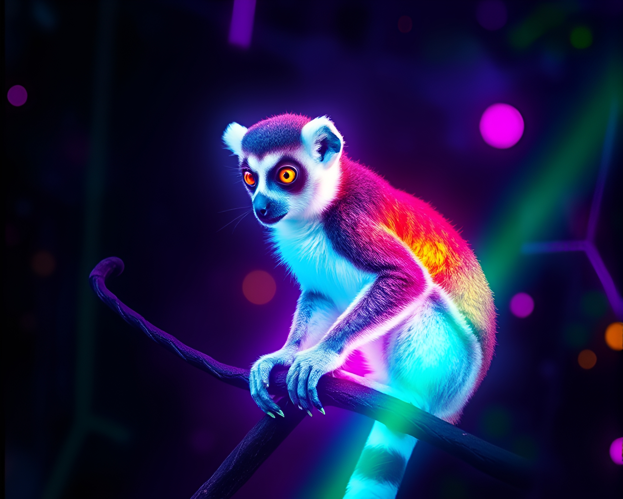 Pastel Neon Lemur Celestial Light Leaks – free AI stock image